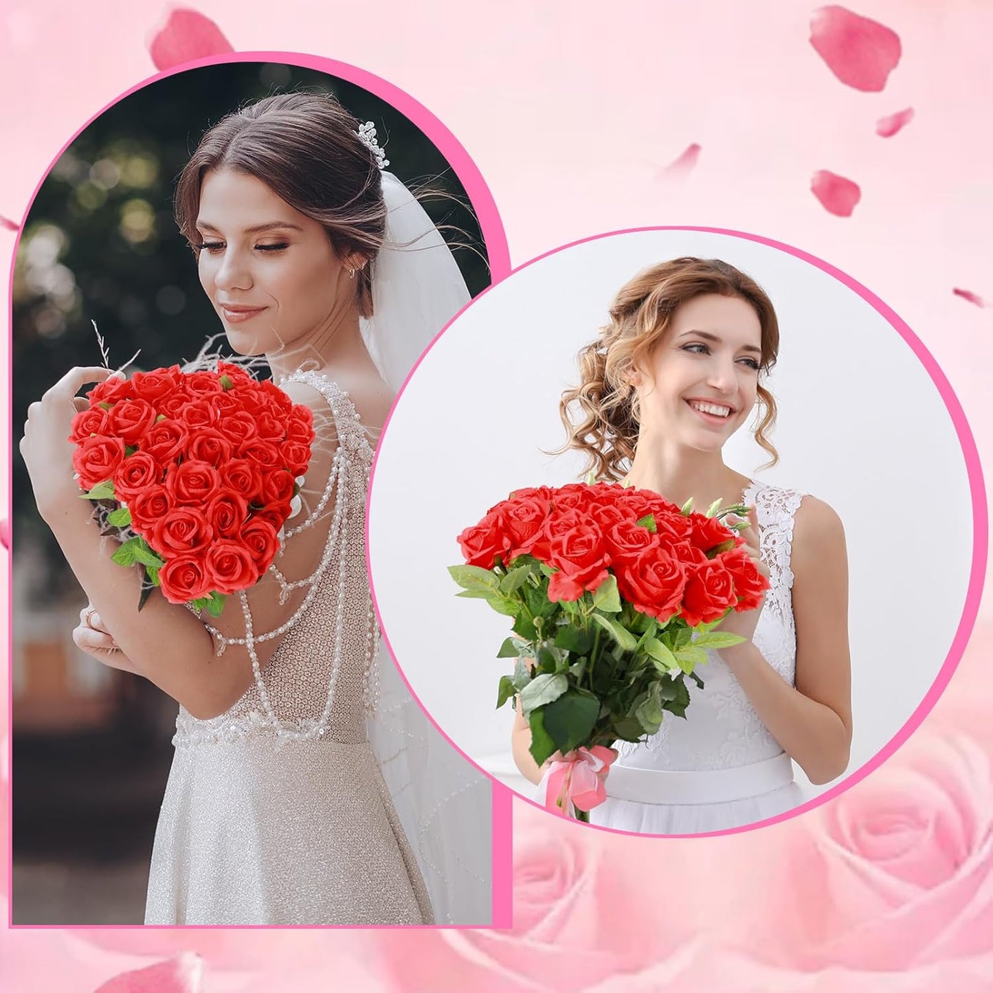 36 Pcs Silk Rose Bouquet Bridal Artificial Flowers,Fake Rose Long Stem Realistic Artificial Flowers Bulk for Wedding Bouquet Ball Arrangement Centerpiece Party Decor(red)