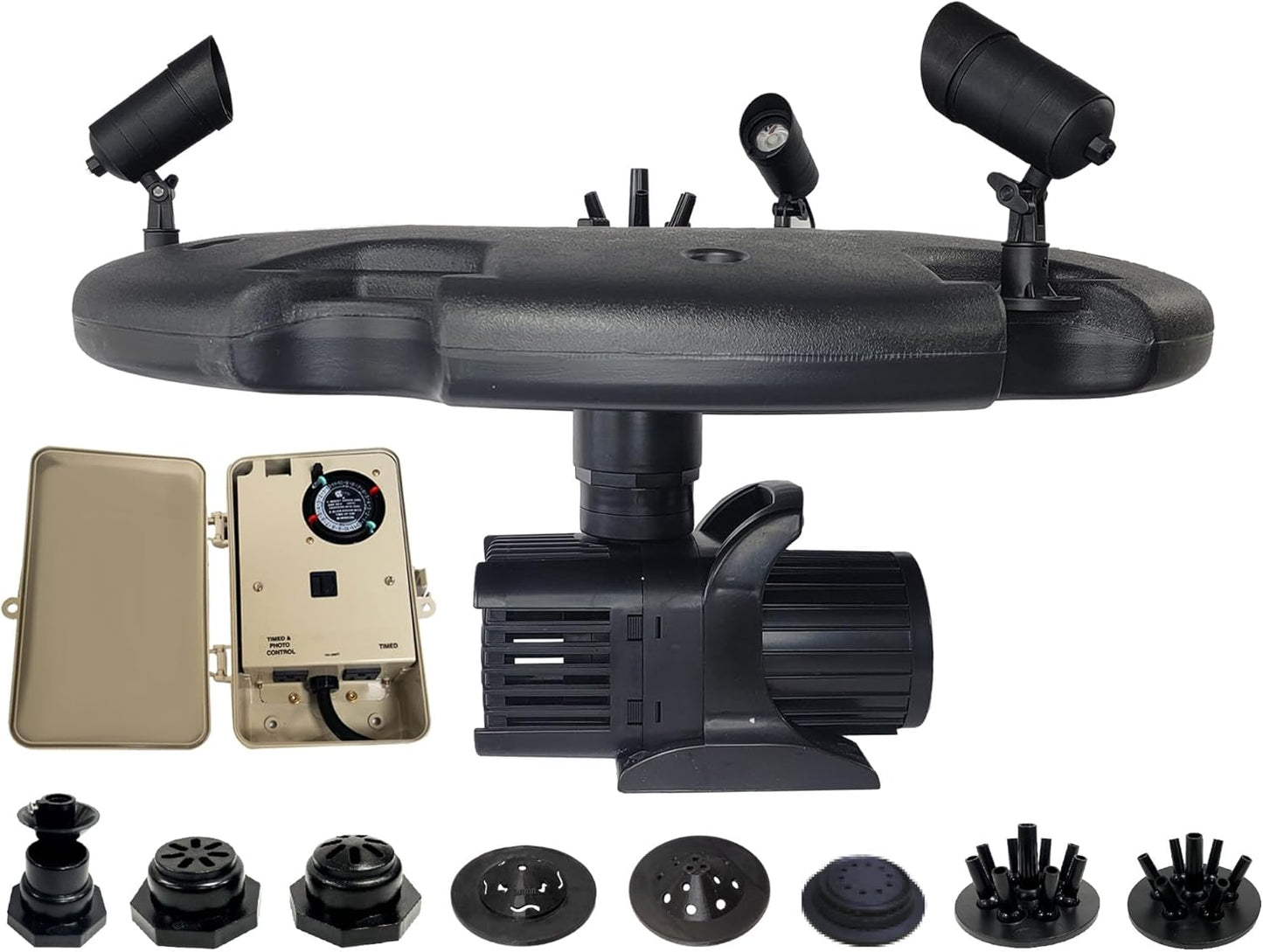 HALF OFF PONDS Floating Fountain – 1.2 HP Pond Aerator with100' Cord – 10,000 GPH Water Pump – 11 Spray Patterns - Color-Changing Lights & Control Box - for Large Ponds, Lakes & Water Gardens