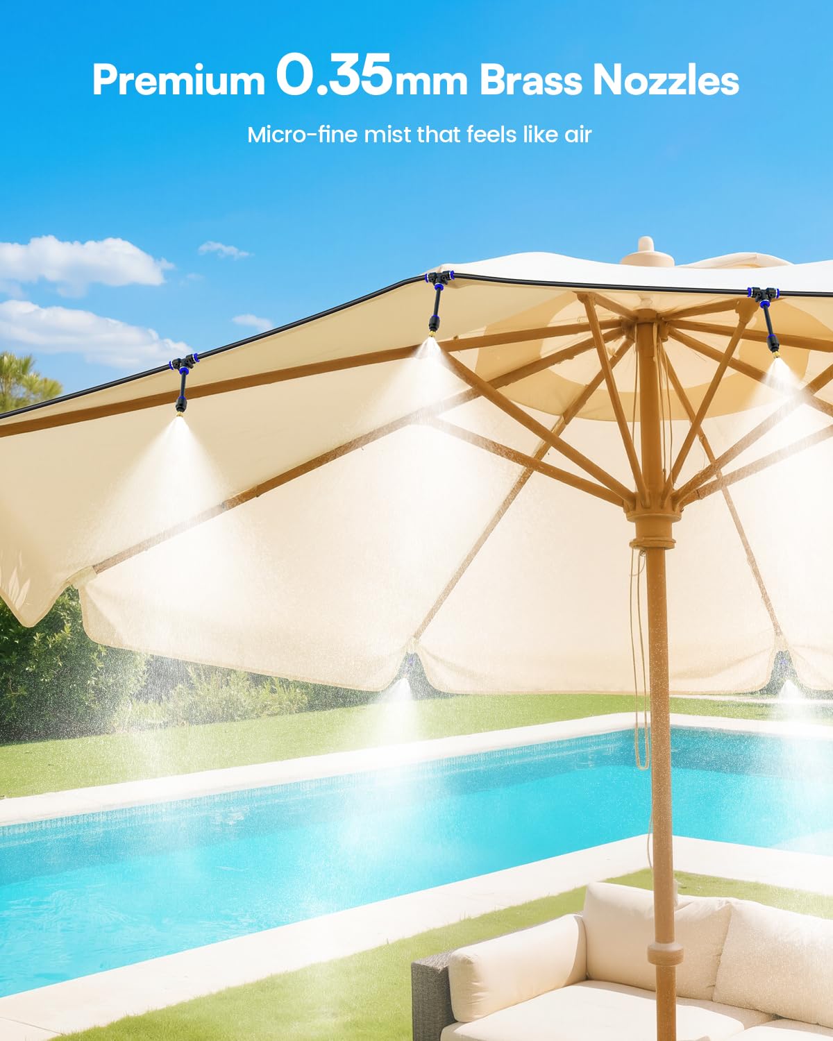 RAINPOINT Misters for Outside Patio - Upgraded 75FT(23M) Misting System Kit with Water Filter for Cooling Outdoor, 75FT Misting Line + 22 Mist Nozzles for Backyard Garden Porch Deck Greenhouse