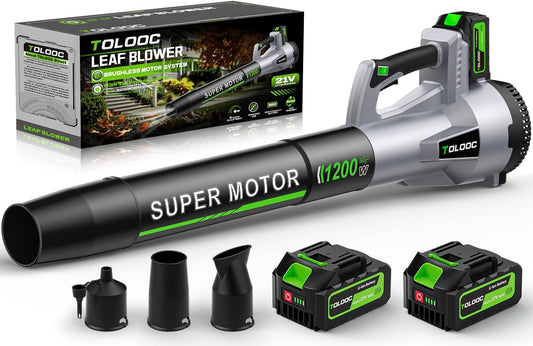 Leaf Blower Cordless, 735 CFM Brushless Electric Blower with 2 X 5.0Ah Battery, 6 Speed Levels, 3 Extension Tubes, Lightweight Battery Leaf blower for Lawn Care, Garden, Yard, Patio Leaves-grey