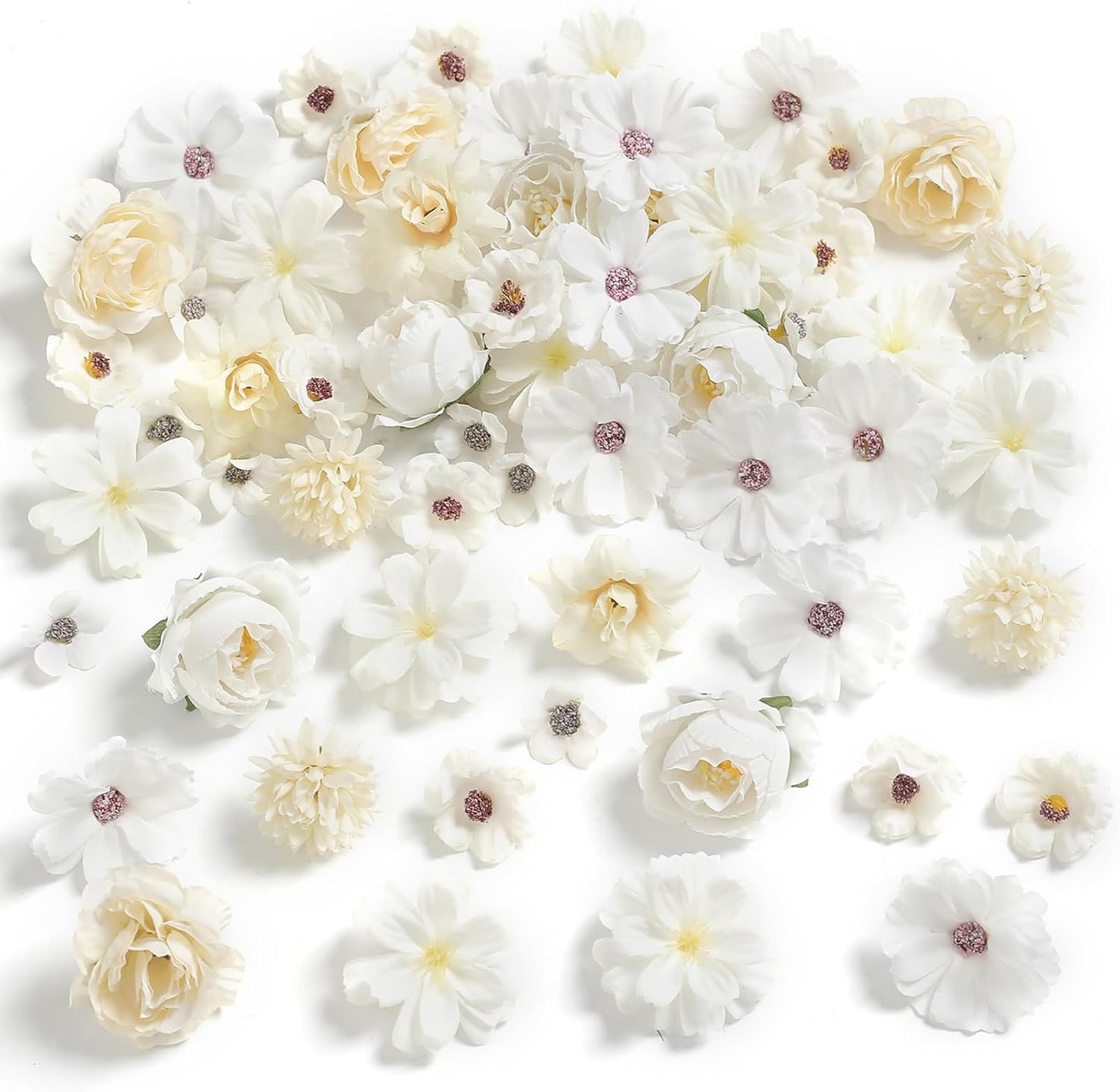 Faux Flower Heads Mini White Artificial Flower Heads Fake Peony Daisy Rose Flowers Multicolor Small Silk Daisy Flower Heads for Craft Garland Wedding Party DIY Home Decoration,2-4 cm