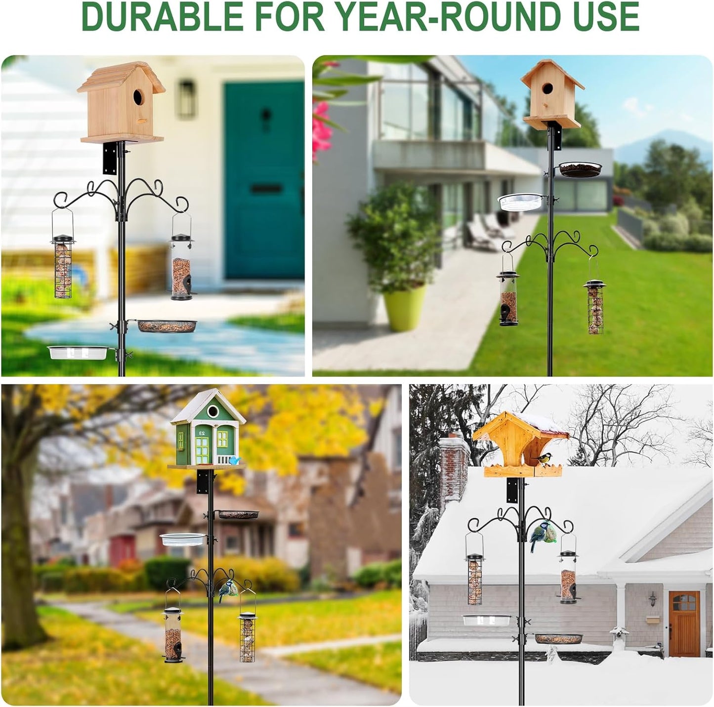 ERYTLLY Bird House Pole Mount Kit 80 Inch 2 Pair Hooks Multi Feeders Bird Bath Feeder Tray - Heavy Duty Adjustable Bluebird Feeder Support Rod Stand Set for Outside, Yard, Garden