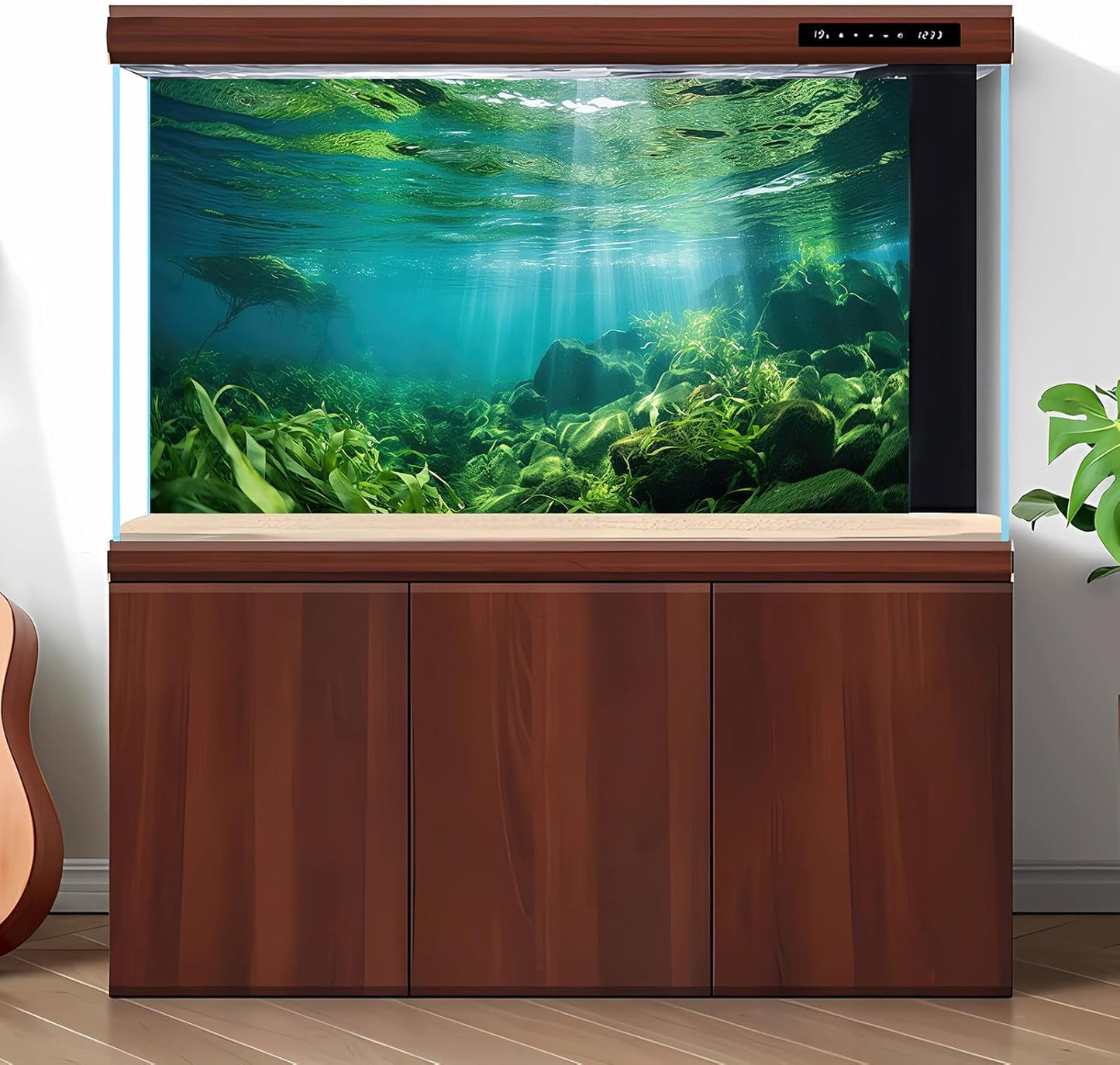 Under The Sea Fish Tank Background Aquatic Plants Deep Sea Aquarium Background Underwater Sunray Rock with Moss Terrarium Backgrounds Deep Ocean Floor Tropical Fish Tank Backgrounds 36x24in