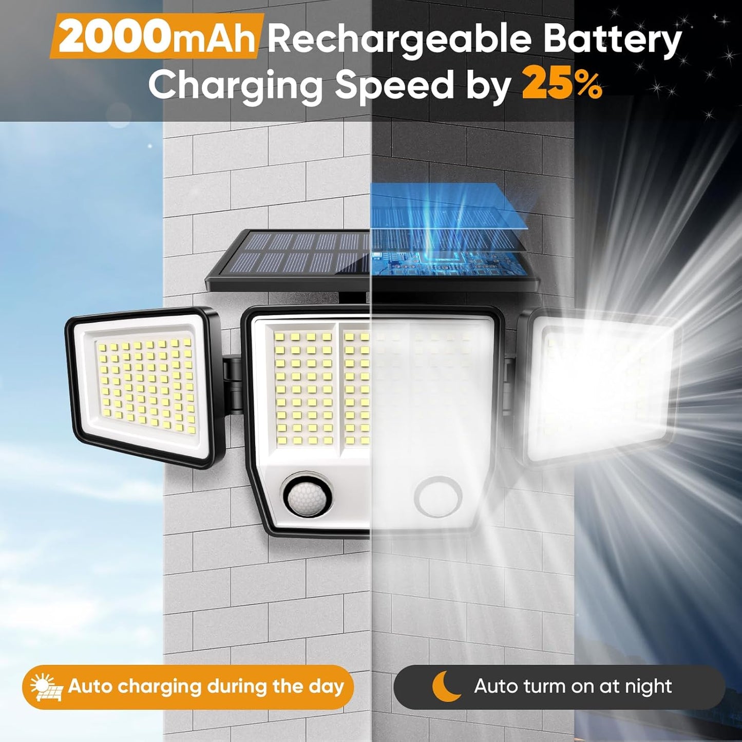 Solar Motion Sensor Outdoor Lights Waterproof - 3000LM 3 Modes Security Lights Outdoor 270° Illumination IP65 LED Solar Flood Wall Light for Garden Yard Patio Pathway (4 Pack)