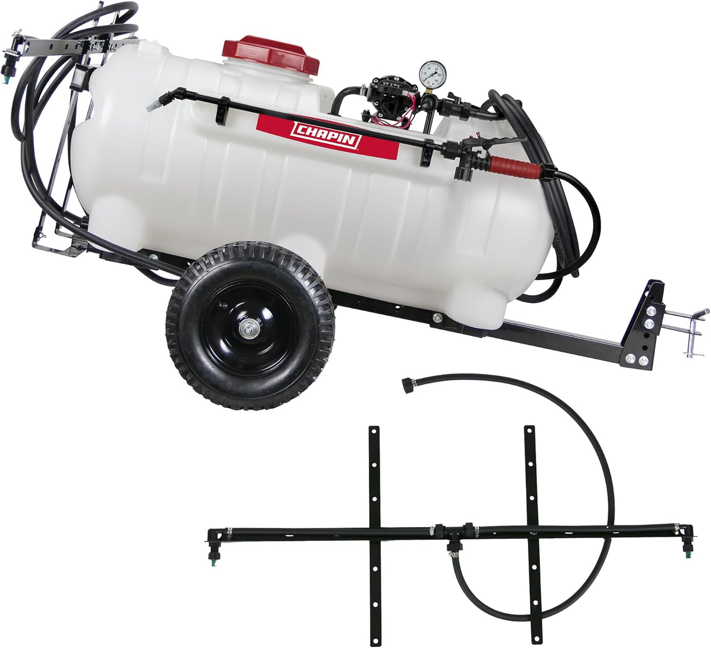 Chapin 97714: Made in The USA 25-Gallon Tow-Behind 2.5GPM/12V EZ Mount Deluxe Multi-Purpose ATV/UTV Tank Sprayer for Lawn & Garden, Farm & Acreage, Weed Control, w/ 2-Nozzle Spray Boom Attachment