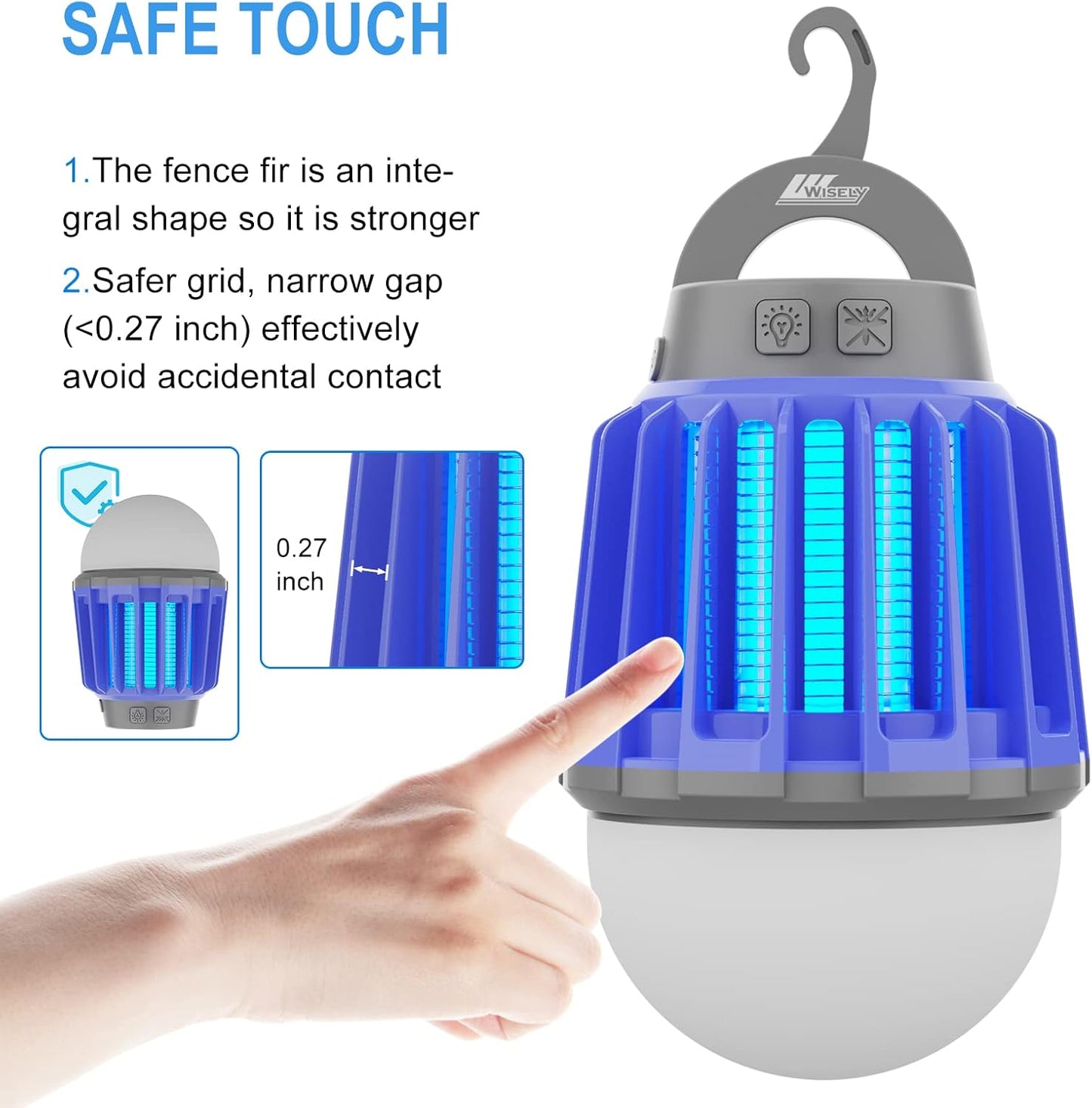 Wisely Bug Zapper Outdoor/Indoor Electric, USB-C Rechargeable Mosquito Killer Lantern Lamp, Portable Insect Electronic Zapper Indoor, with LED Light, 3-Pack