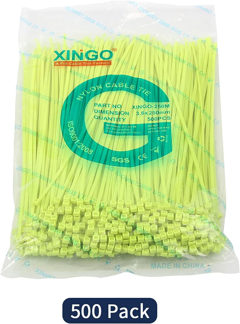 XINGO 10 Inch Cable Zip Ties (500 Pack), 40 Lbs Tensile Strength-Heavy Duty, Self-Locking Nylon Plastic Nylon Wire Ties for indoor and outdoor (Apple Green)