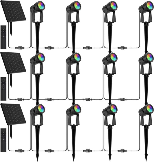 ZYAN Solar Spotlights Outdoor, Solar Landscape Lights with Remote Control, RGBW Colored Spot Lights for Yard, Garden, Lawn, Plant, Tree, Pool Areas, Auto On/Off, Dimmable & Waterproof (12 Pack)