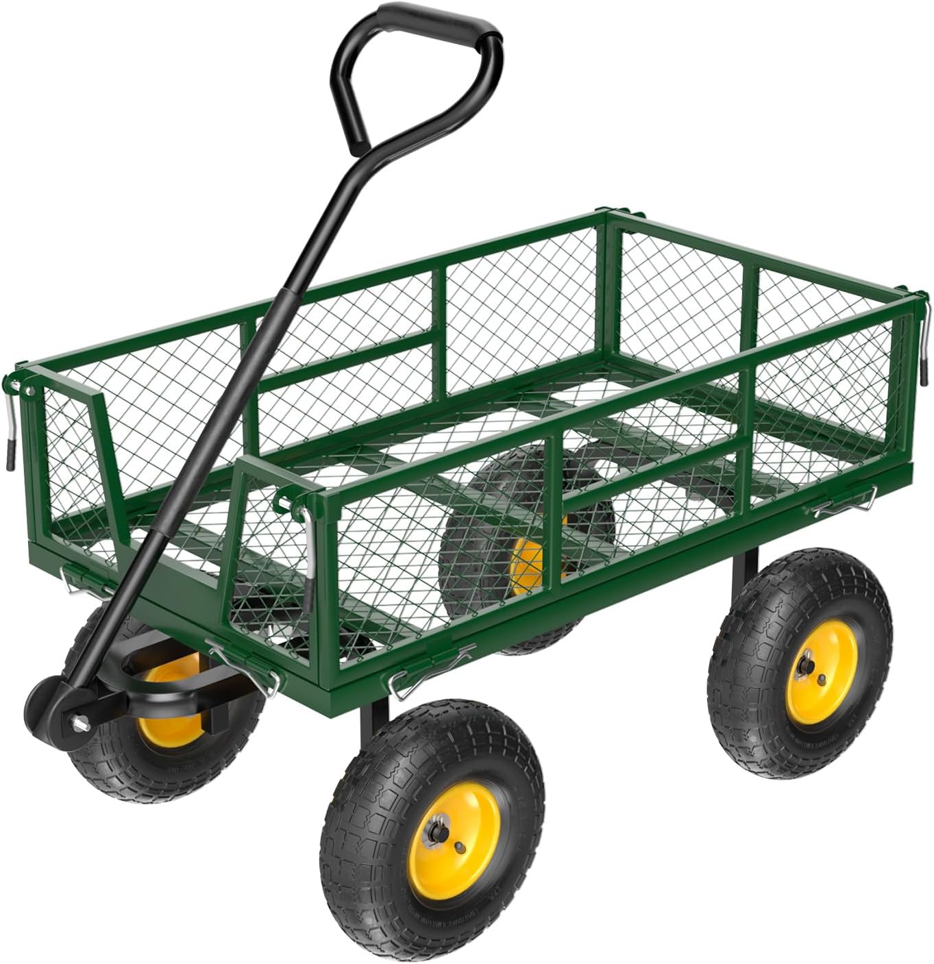 VINGLI Heavy Duty 880 LBS Mesh Steel Garden Cart, Detachable Utility Wheelbarrow, Yard and Garden Wagon Cart with Removable Sides and 10 Inch Wheels (Green)