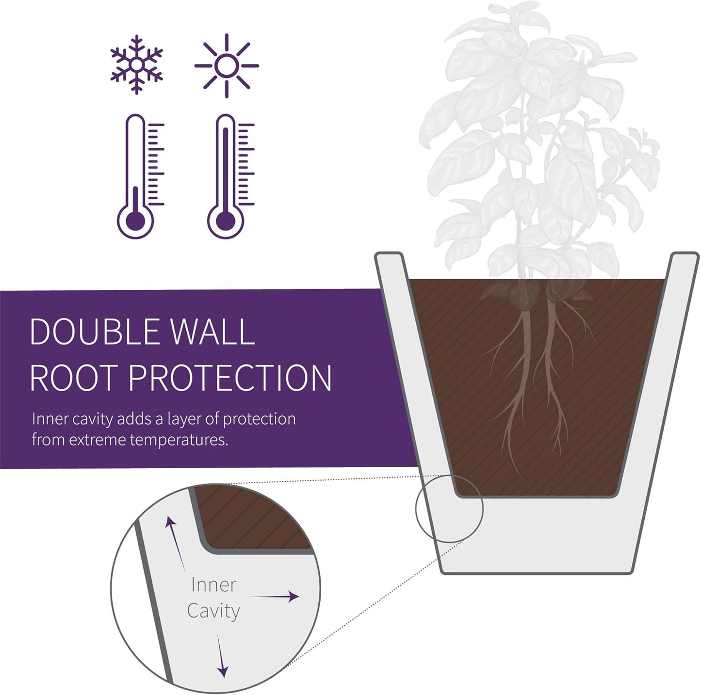 Crescent Garden Madison Planter– Weather-Resistant, Double Walled Indoor/Outdoor Plant Pot with Drain Hole – Durable All-Season Flower Container, 16" W (Cloud White)