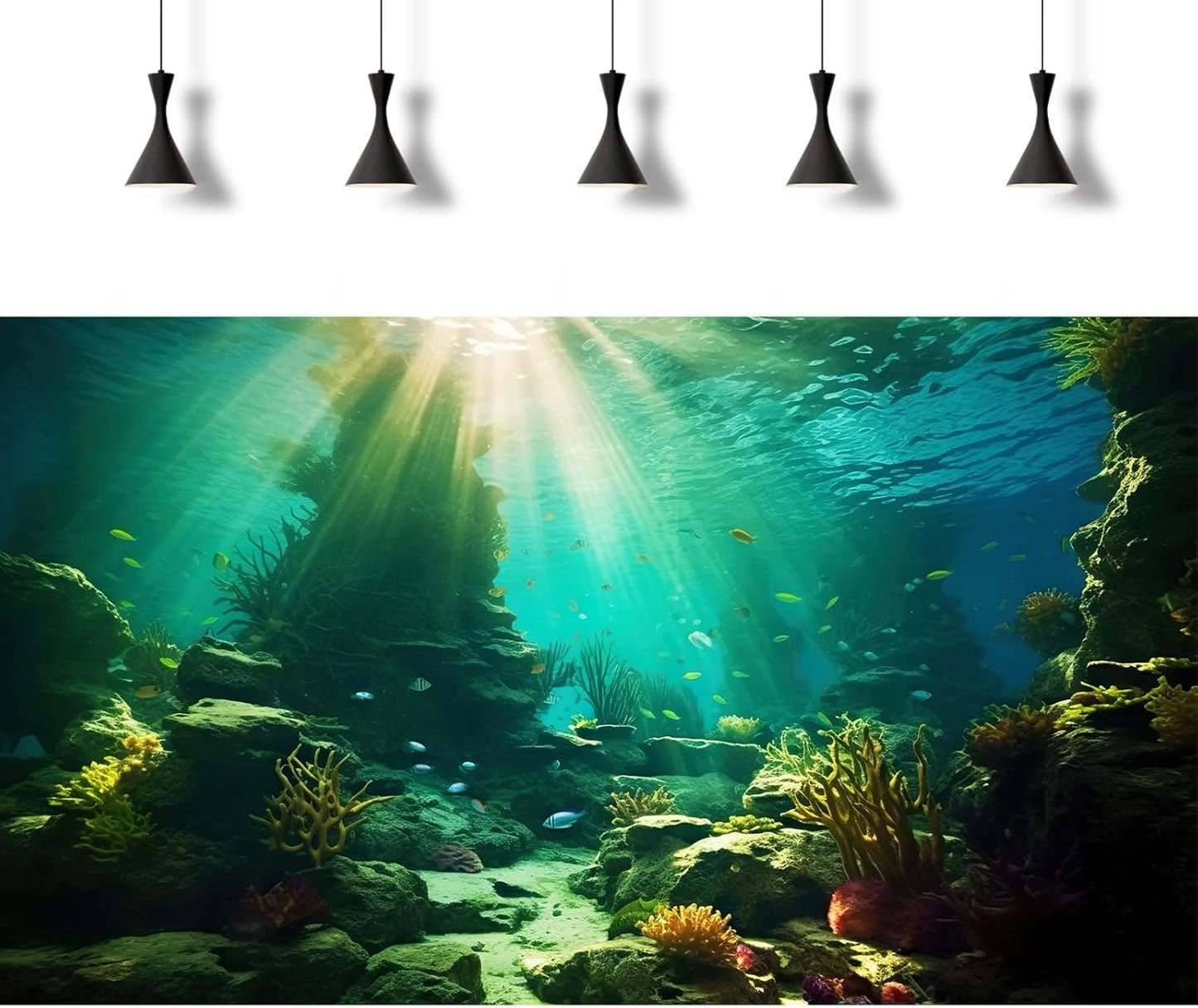 Ocean Floor Fish Tank Background Under The Sea Coral Reef Aquarium Background Tropical Fish Terrarium Backgrounds Underwater Rock Cave Sunray Fish Tank Backgrounds Decorations 24x12in
