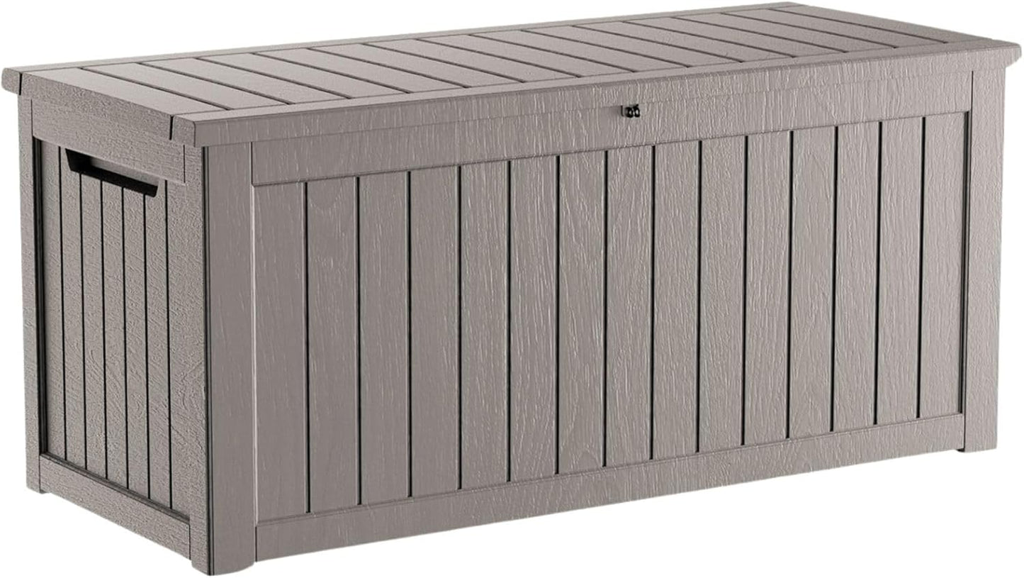 270 Gallon Waterproof Deck Box, Lockable Resin Storage Box for Patio Furniture Cushions Garden Tools and Outdoor Delivery Storage, Coffee