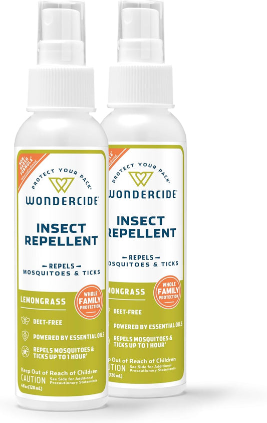 Wondercide - Mosquito, Tick, and Insect Repellent with Natural Essential Oils - DEET-Free Bug Spray and Killer - Safe for Family - Lemongrass 2-Pack of 4 oz Bottle