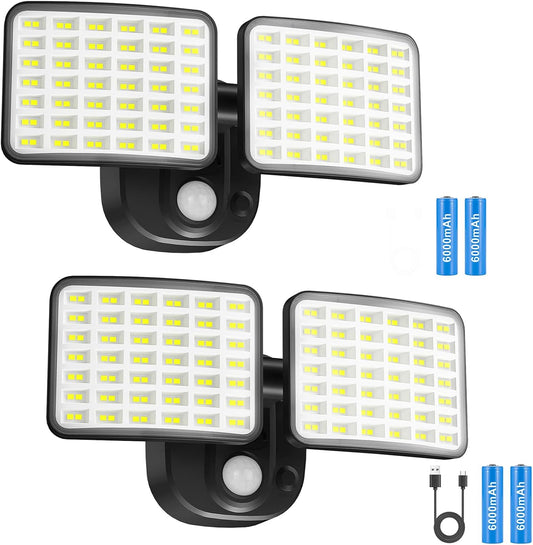 Rechargeable Battery Operated Light, 2500&4000LM Motion Sensor Security Light(1-3 Months Endurance), USB Charging LED Flood Outdoor for Garage/Yard/Entryways/Patio/Garden (2 Pack)