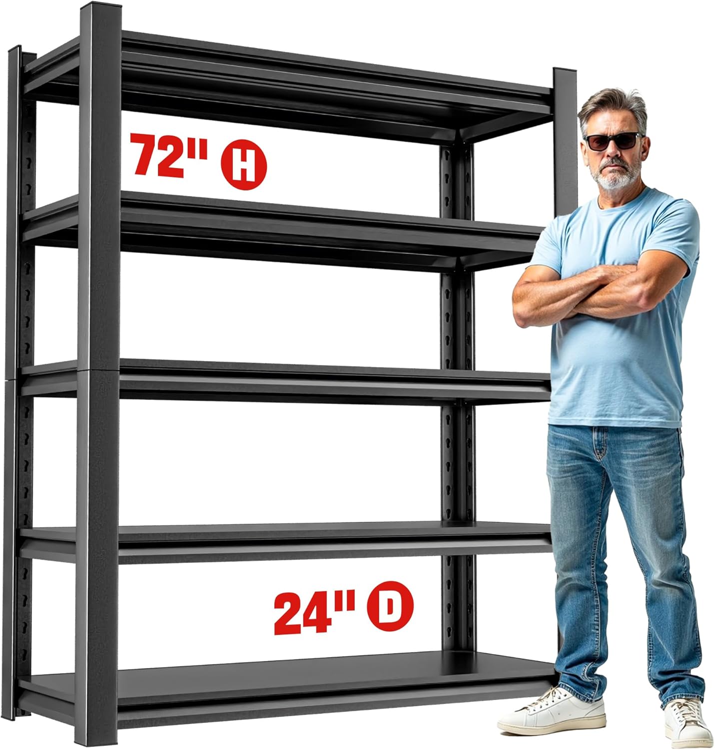 Heavy Duty Shelving – Metal 5 Shelf Storage Unit for Garage Storage, Shelf Organizer for Tools, Equipment, and Household Items, Sturdy Storage Shelves for Any Space 24" D x48 W x72 H（3 pcs）