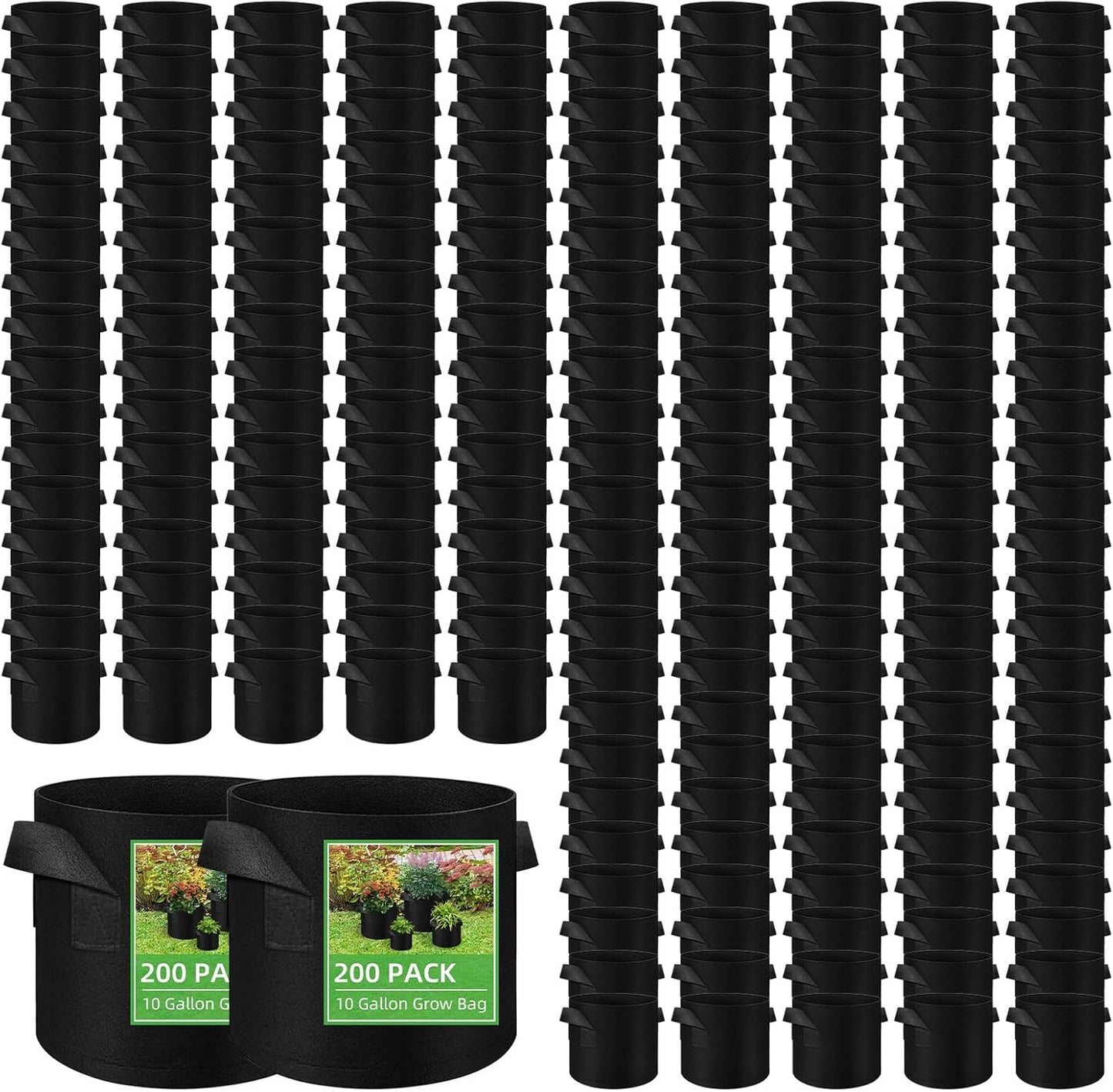 200-Pack 10 Gallon Fabric Grow Bags, Heavy Duty Thickened Nonwoven Plant Grow Bags Aeration Fabric Pots with Handles for Plants