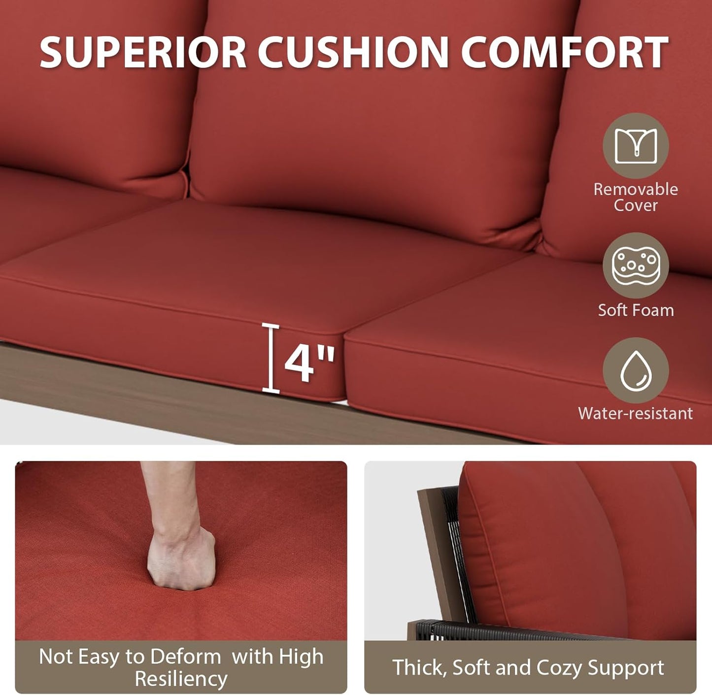 EAGLE PEAK Natural Wood Outdoor Patio Furniture, Cedar Furniture, Conversation Set, Outdoor Seating for Deck Patio Porch, Sofa 2 Chairs, Coffee Table & Side Table, 5 Pieces, Brown/Red