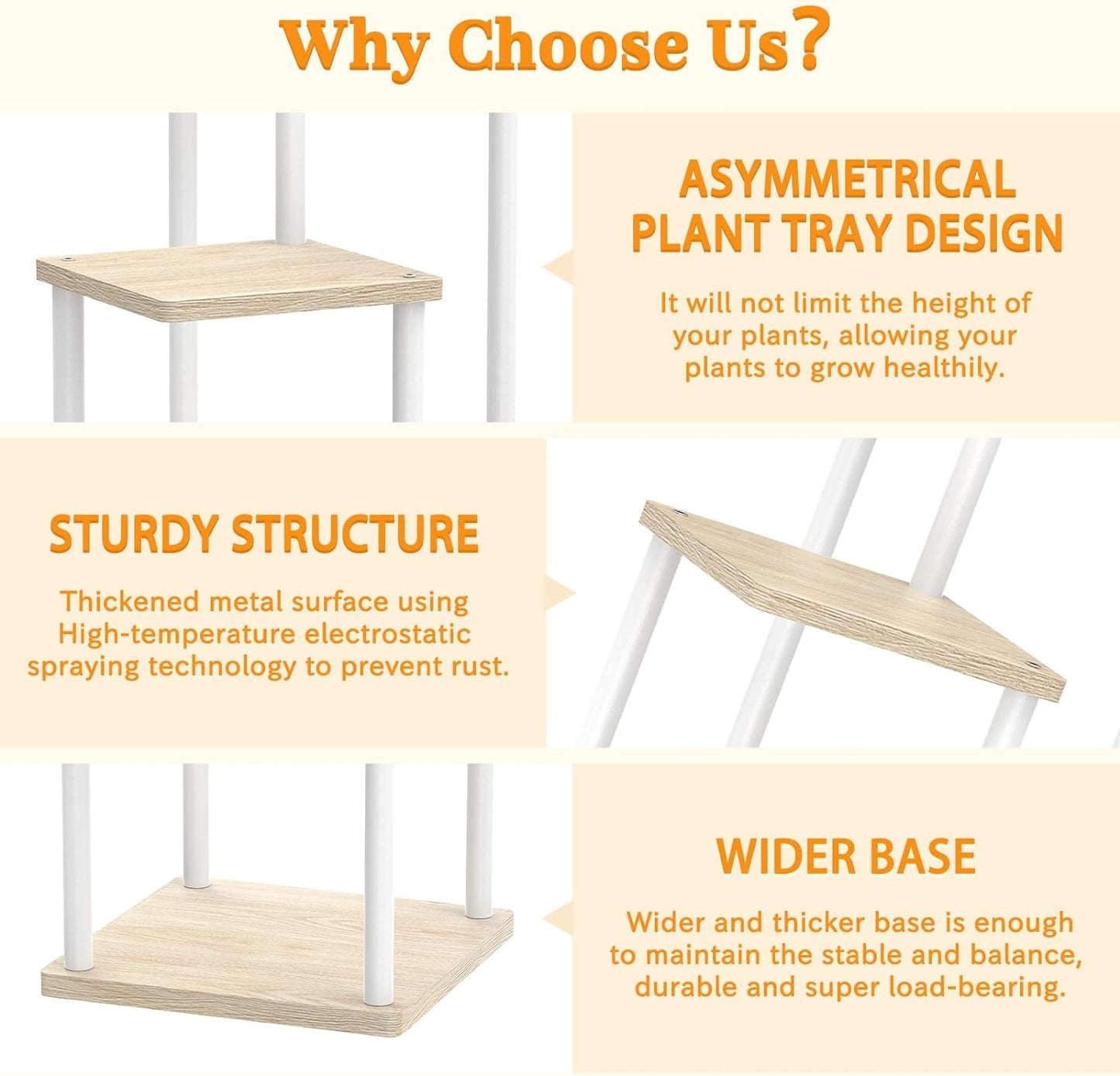 3 Tier Plant Stand Indoor Outdoor, Metal Wood Tiered Corner Plant Stands Pot Holder, Wood Flower Shelf Orchid Display Rack for Living Room Bedroom Balcony Garden Patio, Modern White