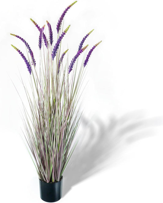 KOL 59in Artificial Veronica Spiked Speedwell Grass, 5ft Faux Veronica Spicata Flower, Tall Fake Reed Grass for Home Office Garden Wedding Décor, Indoor Outdoor Fake Plant, UV-Resistant, Purple