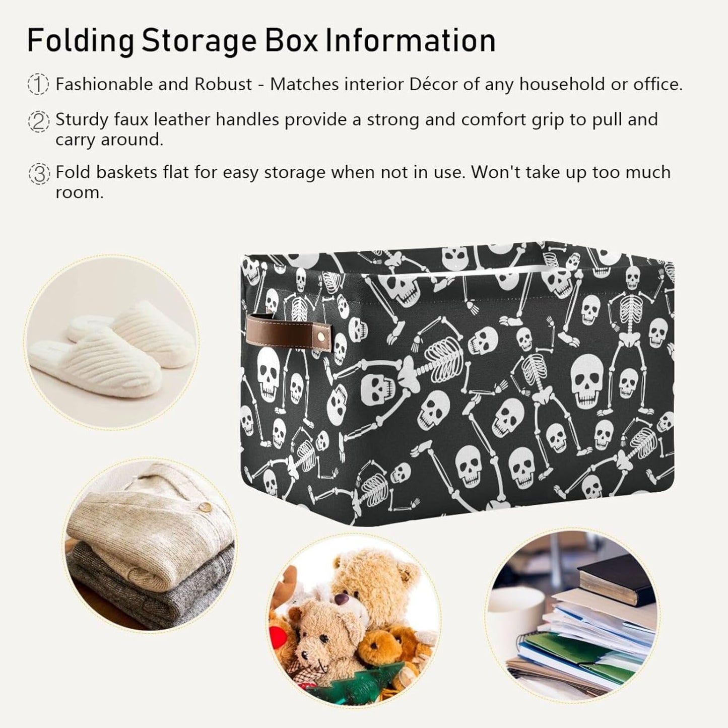 Skull Rectangular Storage Basket Organizer Bin Shelf Baskets For Clothes Gifts For Home Office Dorm