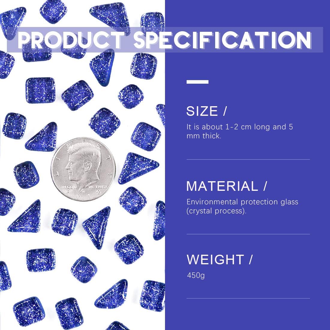 Swpeet 1 Pound Sapphire Blue Shine Crystal Series Mosaic Tiles Assortment Kit, Square and Triangle Genuine Mosaic Tiles Glitter Crystal Mosaic Perfect for Home Decoration Crafts - Mosaic Tiles X