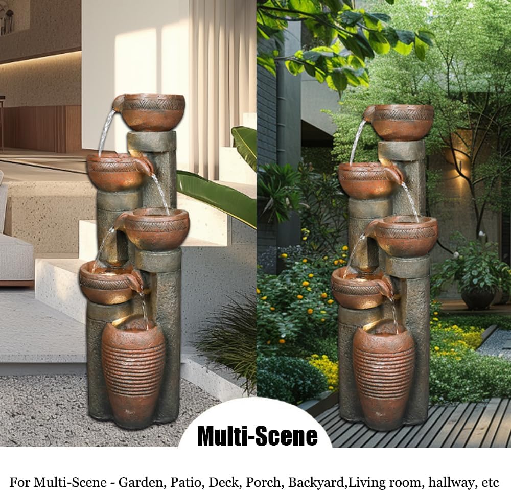 5 -Tier Outdoor Garden Water Fountain Decor, Resin Fountain for Garden, Floor Patio, Deck, Porch, Backyard and Home Art Decor (Brown, 39.7inch)