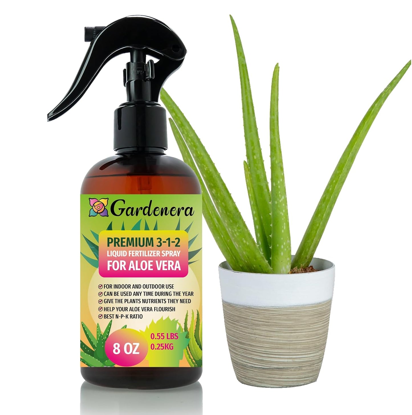 Proffesional Aloe Vera Spray Fertilizer Mist for Home Gardening | 3-1-2 Gentle Blend Mist for Healthy Leaves & Growth | Essential Nutrients for Aloe Vera - 8oz