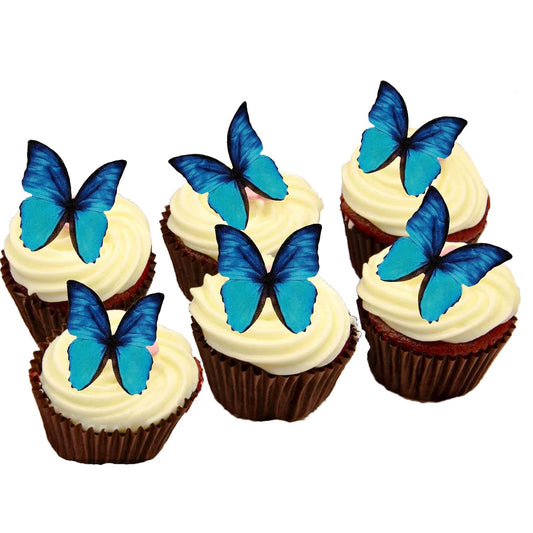 48Pcs Edible Wafer Paper Butterflies Cupcake Topper Blue Cake Decorations