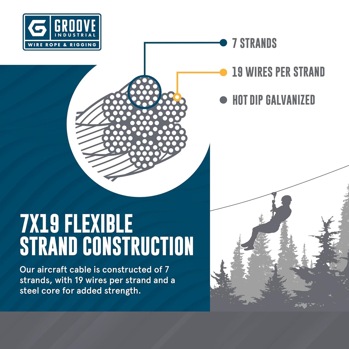 3/16’’ 7x19 Hot Dip Galvanized Aircraft Cable – Steel Wire Rope - 2000 Feet