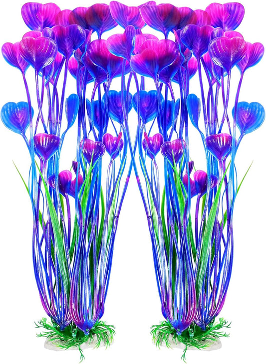 AQUANEAT Artificial Fish Tank Plants, Plastic Aquarium Accessories Large, 15.5 inch Purple Decorations, 2pcs