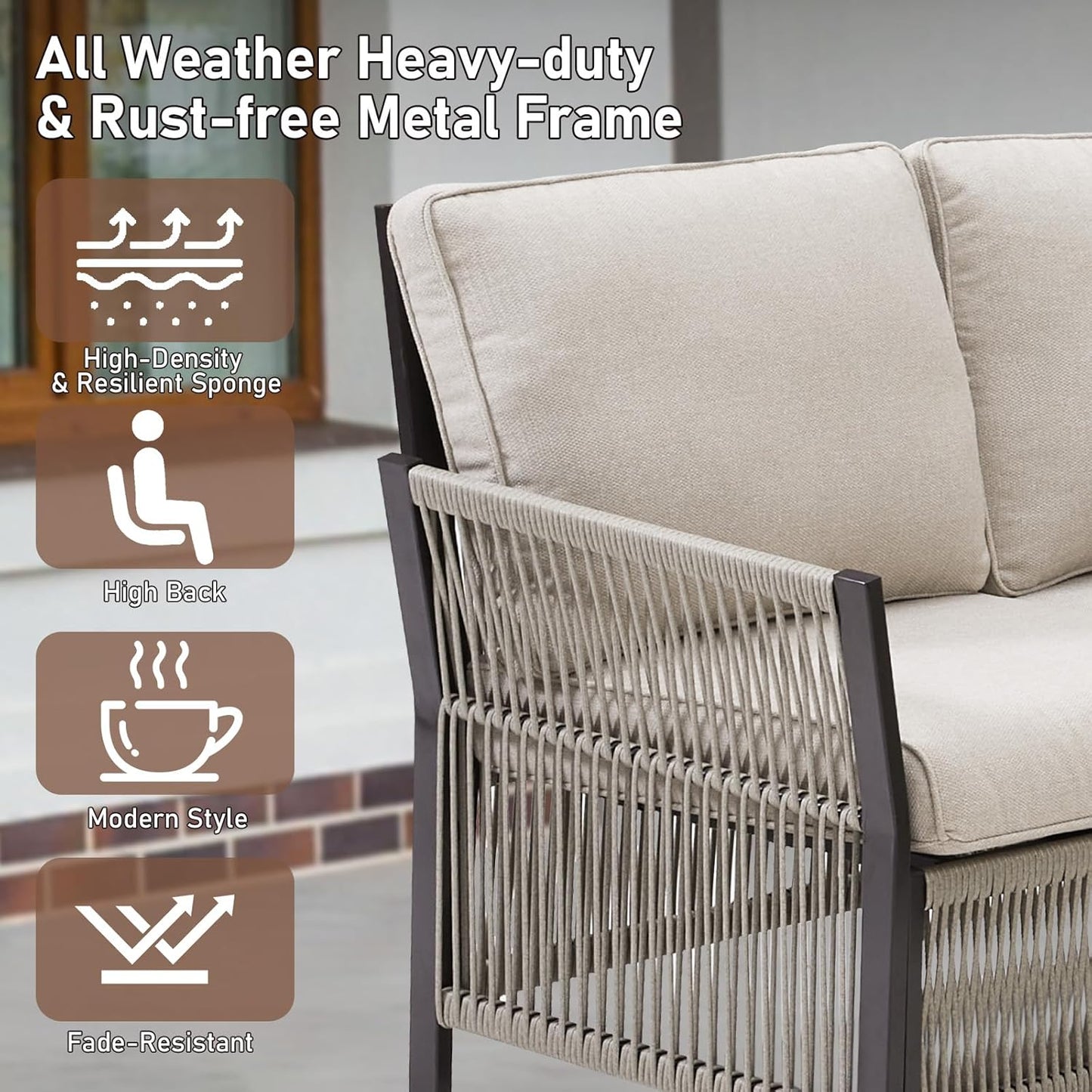 Patio Furniture Wicker Outdoor Conversation Set, 9-Piece All Weather Patio Furniture Rattan Sofa Sets w/Swivel Rocking Chairs & Ottomans, Side Table for Backyard, Balcony, Deck, Beige
