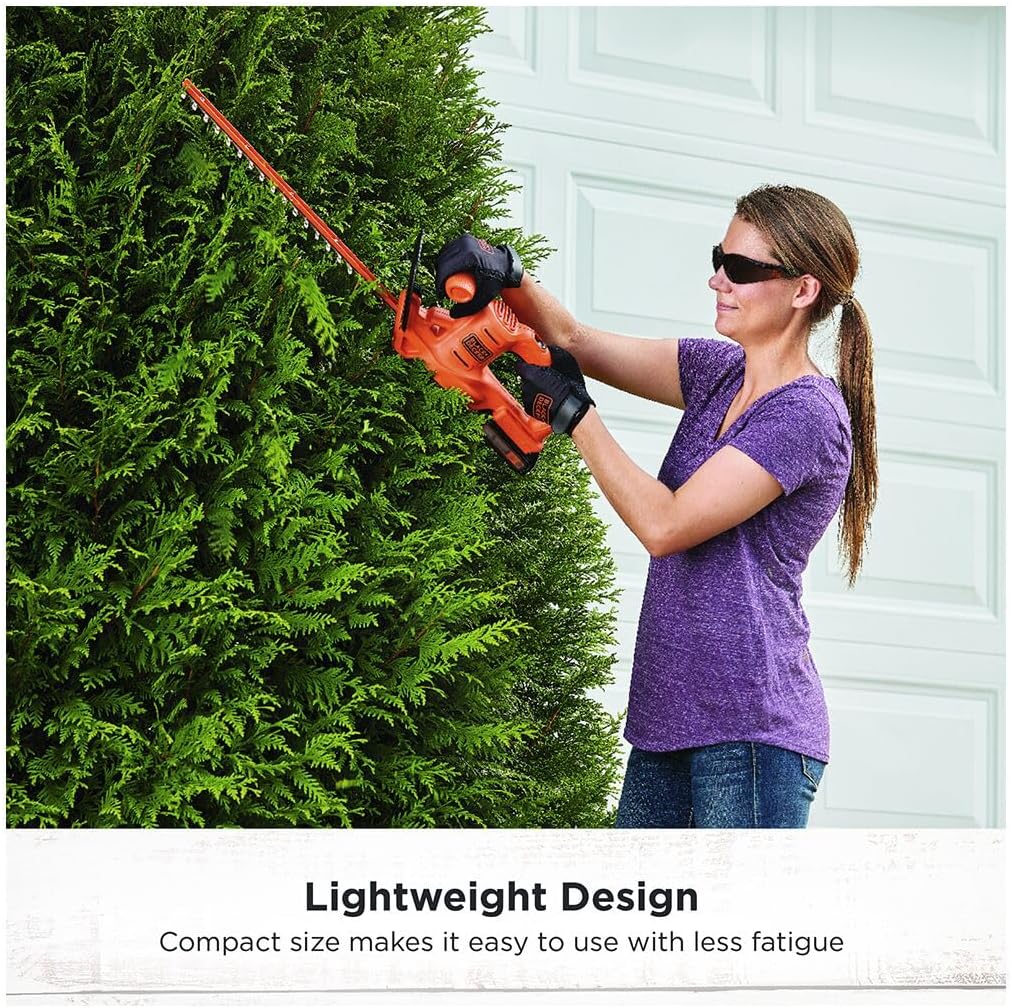 BLACK+DECKER 20V MAX Hedge Trimmer, Cordless, 18 inch Blade, Reduced Vibration, Battery and Charger Included (LHT218C1)