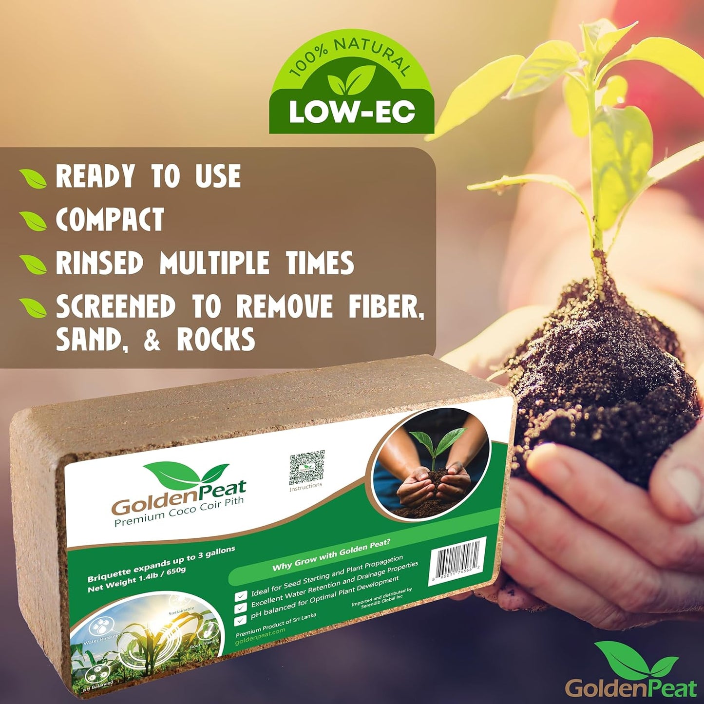 Organic Coconut Peat Bricks (650g X 24 Pack) – Low EC, Sustainable Growing Medium for Gardens, pots, and Seed Starters. Just add Water to Transform Each Brick into 8-10L of Fluffy Nutrient-Rich Coir