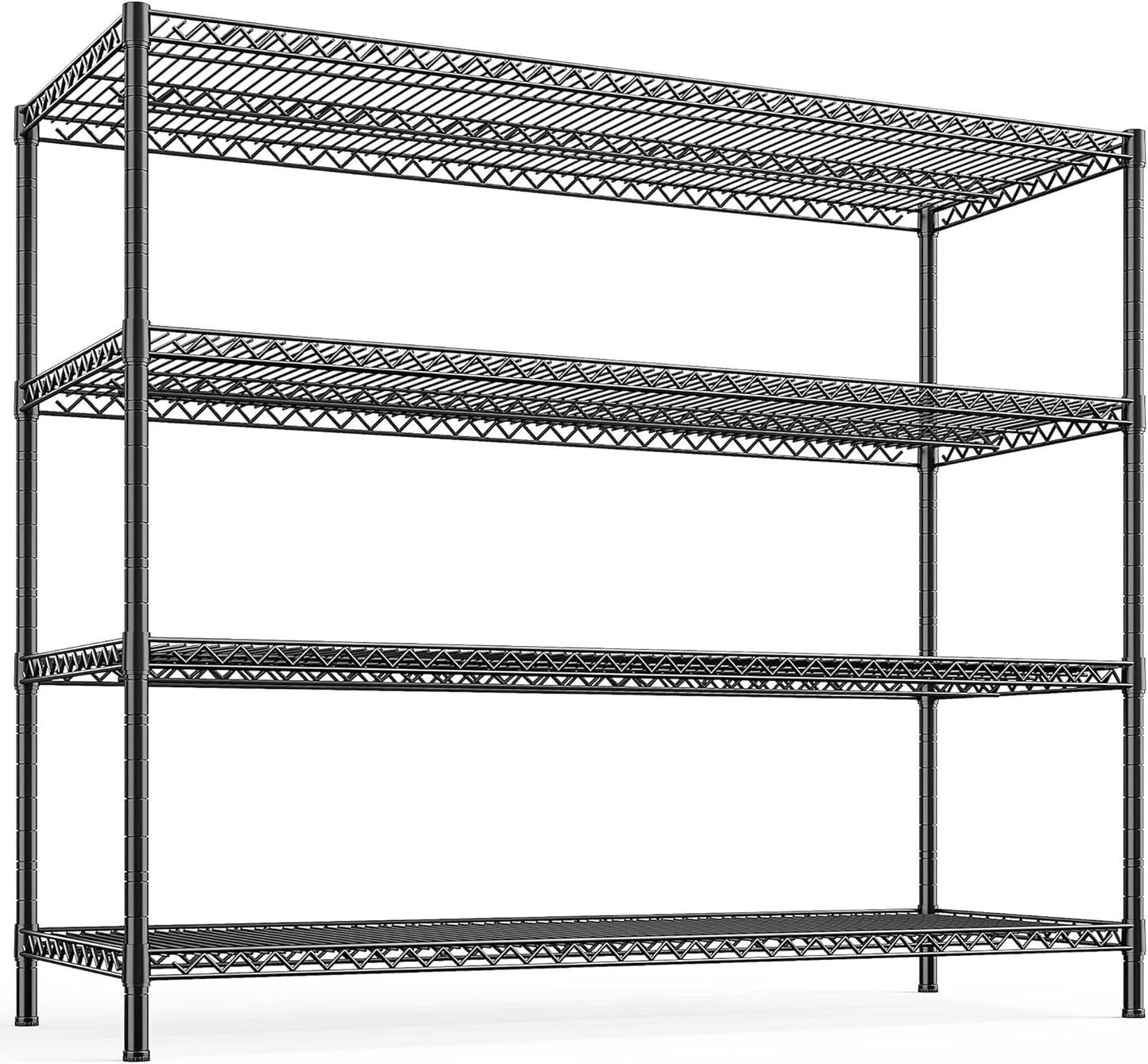 REIBII 2560LBS Storage Shelves 55.5"W Metal Shelving Unit 4 Tier Wire Shelving Commercial Adjustable Garage Shelving Heavy Duty for Storage Rack for Pantry, Garage, Kitchen, 55.5"W x 18"D x 55.5"H