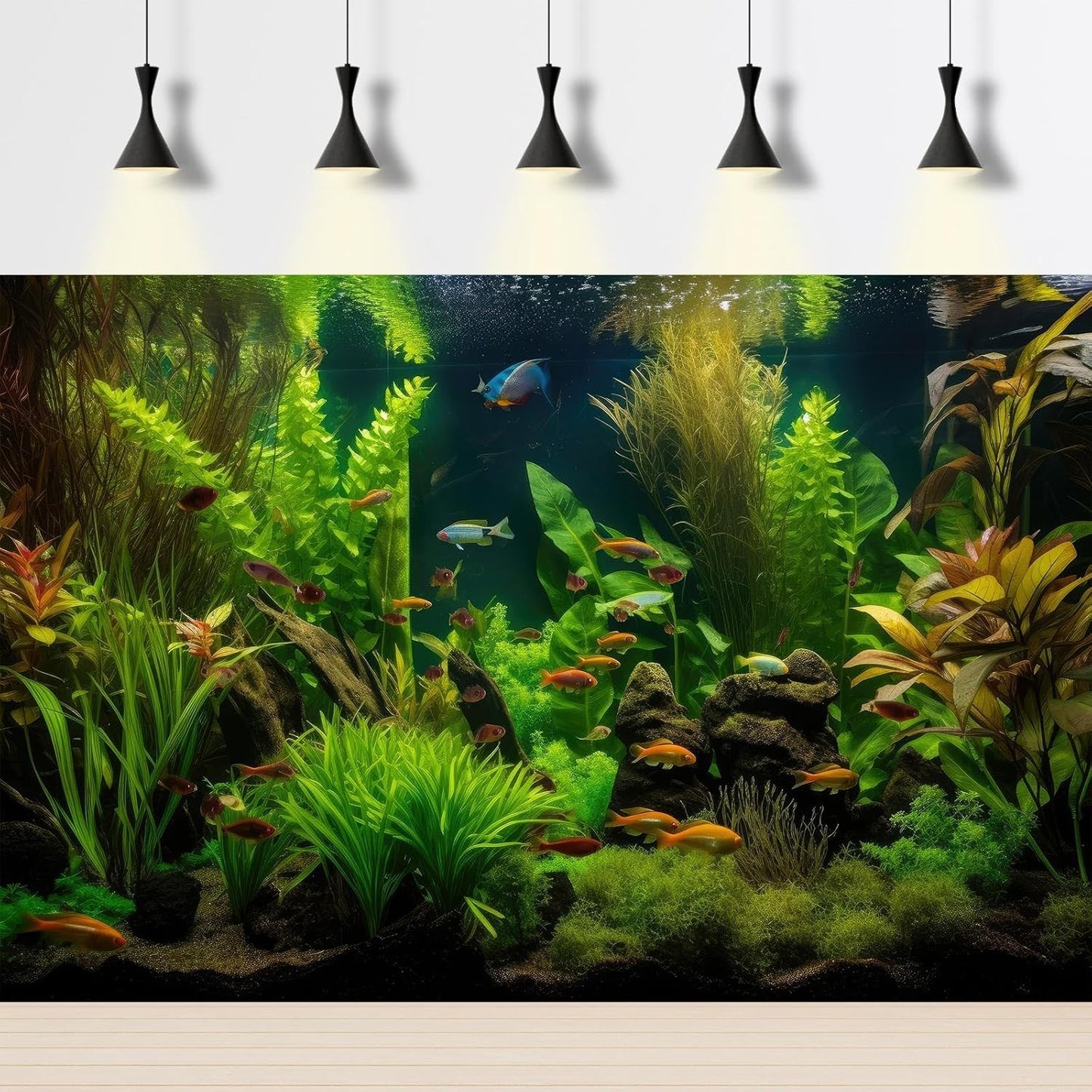 Aquarium Background Tropical Freshwater Colorful Fish Plants Fish Tank Background Tranquil Under The Sea Aquatic Plants Cork Redwood Root Lush Green Moss Reptile Tank Terrarium Background 60x24in