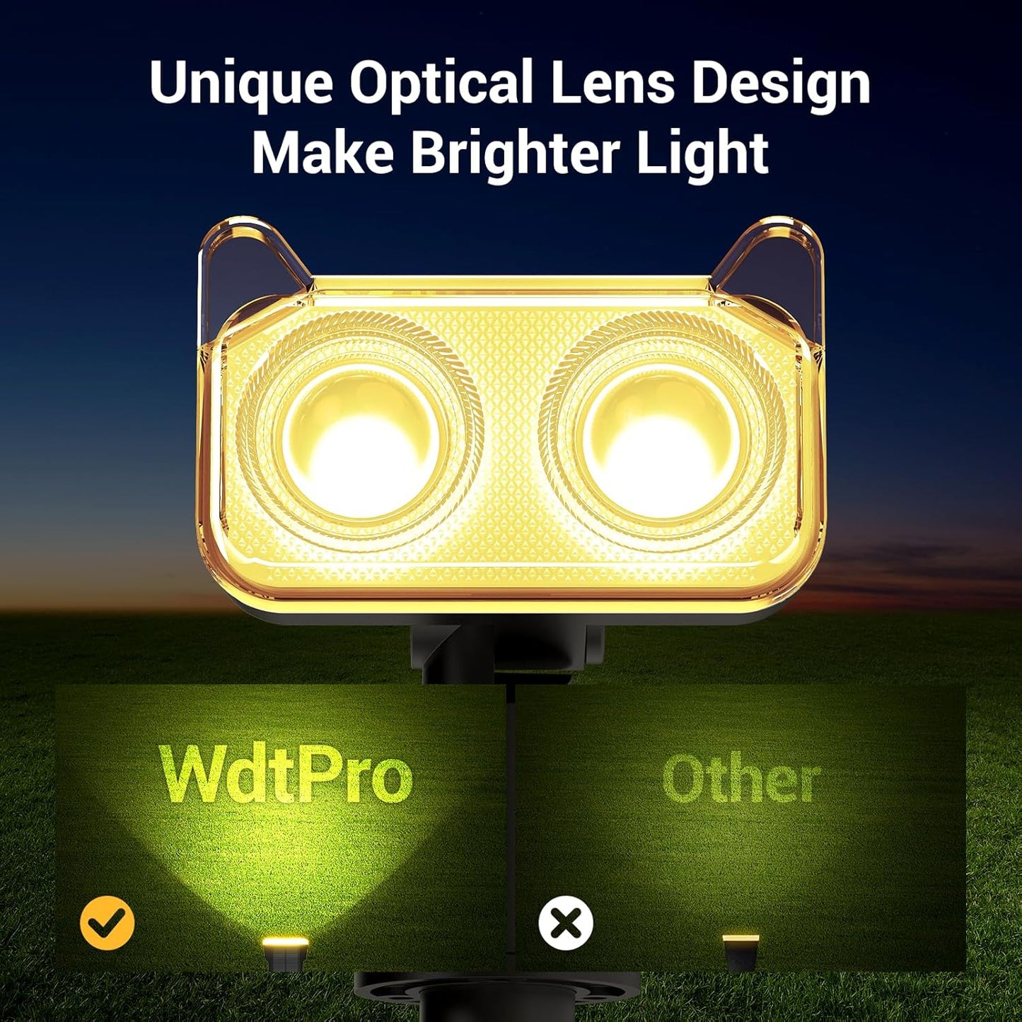 WdtPro Solar Lights Outdoor Waterproof, Solar Spot Lights Outdoor with Optical Lens, Auto ON/Off, 30H+ Runtime, Landscape Spotlights for Flag Yard Path Garden Tree, Warm White 4 Pack