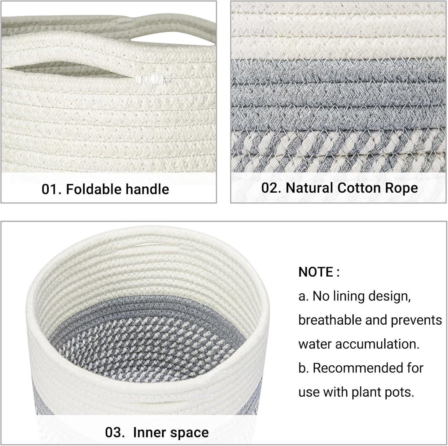 Dahey Jute Cotton Rope Plant Basket Mini Woven Storage Basket for Up to 7" Planter, Decorative Flower Pot Cover Closet Storage Bin Table Desk Organizer Modern Home Decor, Grey