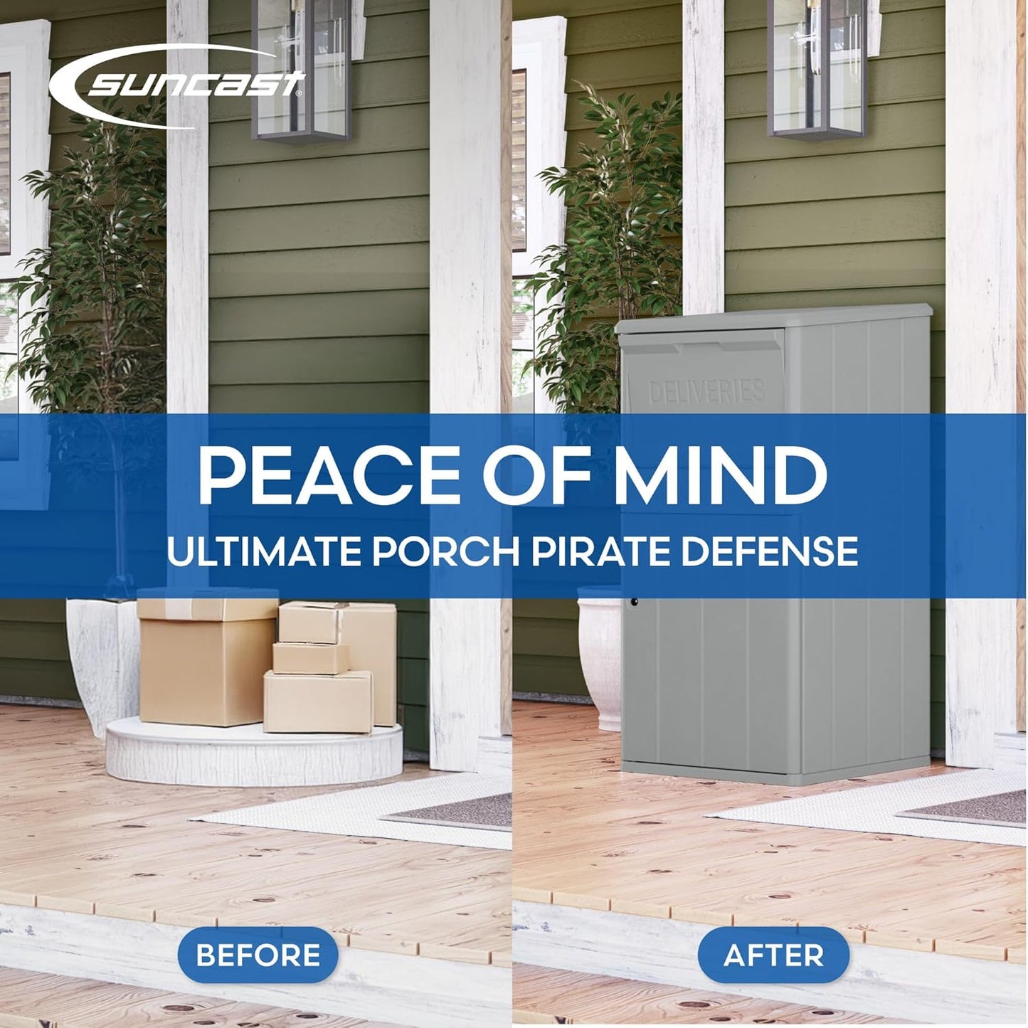 Suncast 33.5-Gallon Capacity Package Delivery Box, Parcel Drop Box with Lock, Weather Resistant Outdoor Storage Solution for Secure Package Deliveries, Made in USA