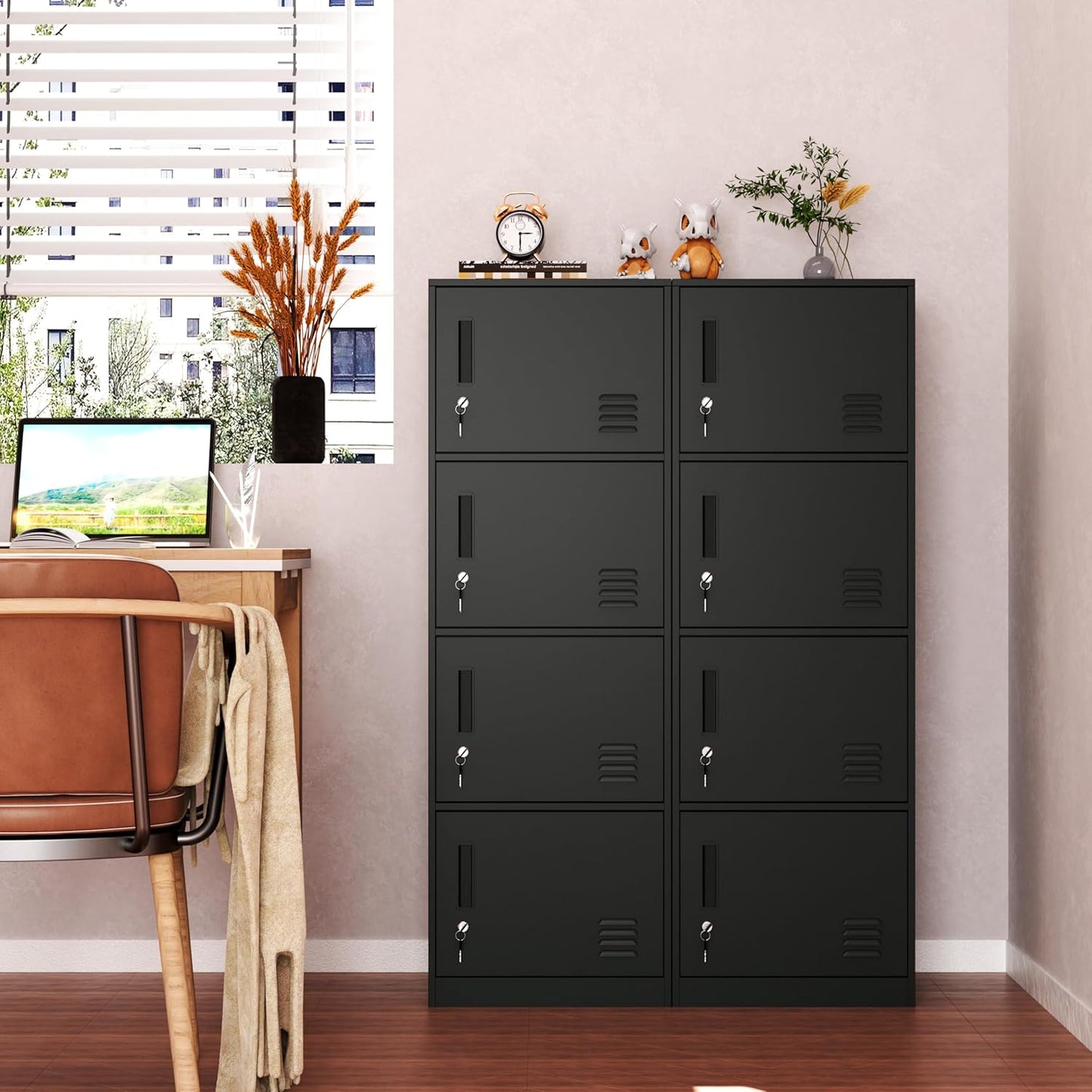 4 Door Metal Storage Locker Cabinet for Office, Home, Gym, School, Steel Cabinet to Storage File, Toys, Shoes and Sports Equipment, Locker Organizer for Gym Office Bedroom (4 Door, Black)