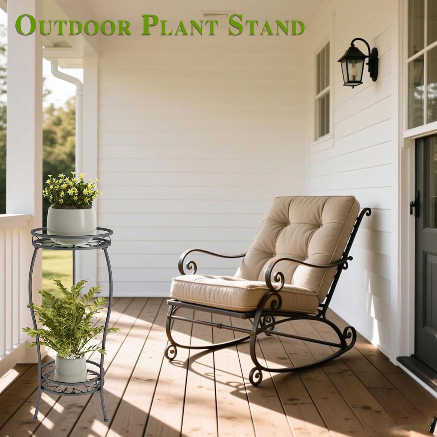 Plant Stand Indoor Outdoor 2 Tier 27.1 inch Tall Black Metal Rustproof Stable Plant Stands Multiple Plant Round Supports Rack for Planter Corner Garden Balcony Patio