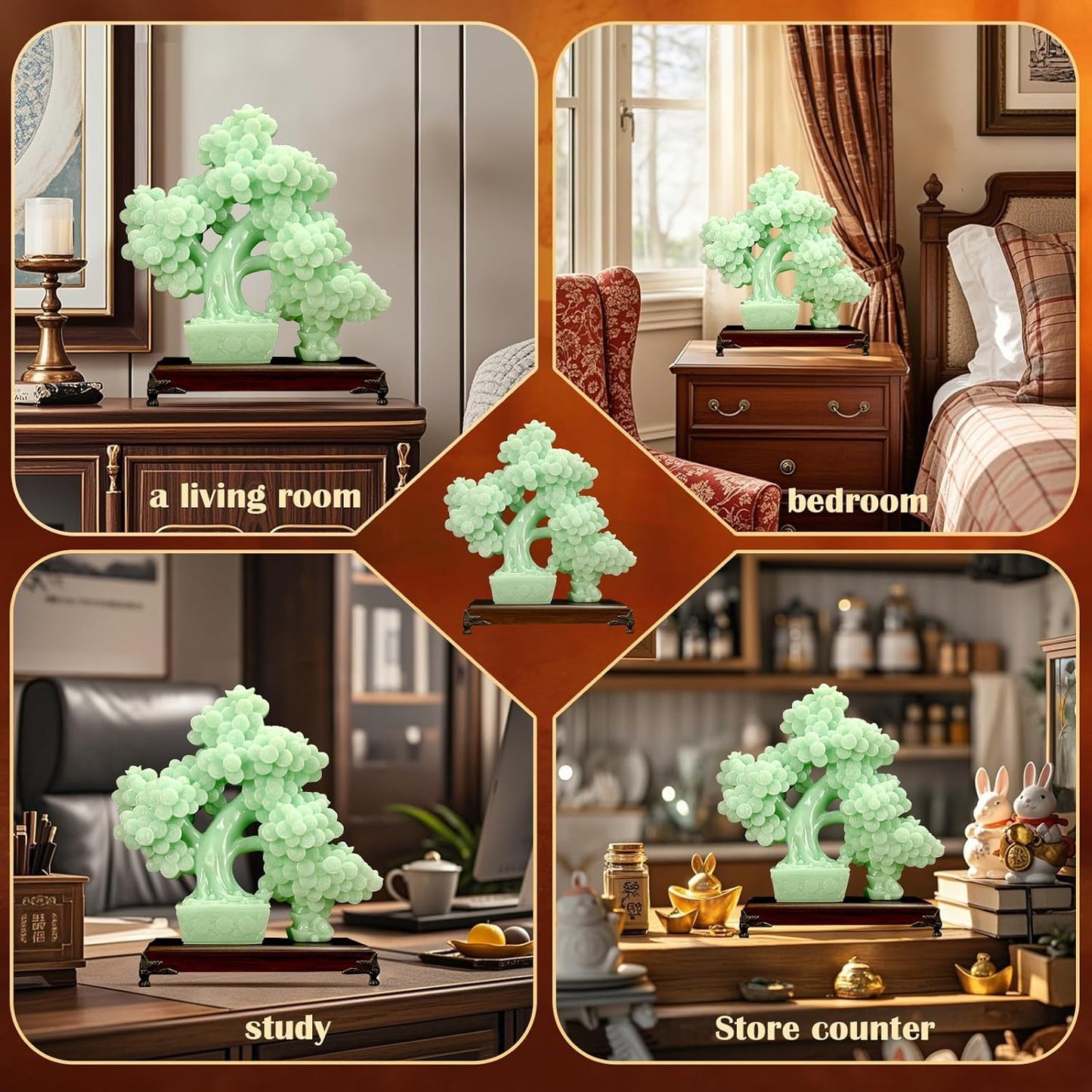 Top Resin Money Tree, Artificial Bonsai Tree, Handcrafted, Premium Quality, Feng Shui Gift for Abundance Luck and Success (Green)