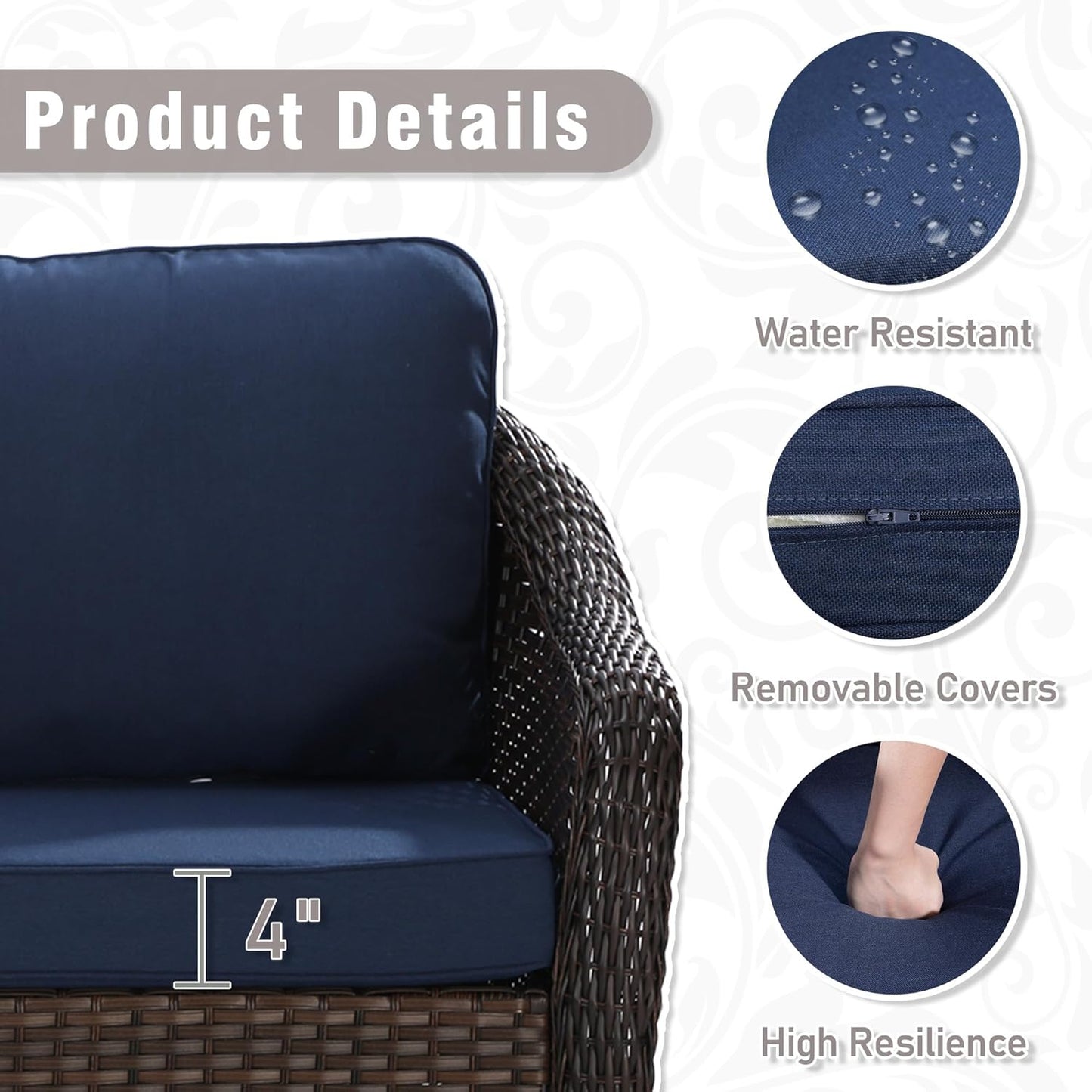 55 inch Outdoor Wicker 2 Seater Sofa, All-Weather Use Patio Rattan Loveseat with Seat and Back Cushion, Ideal for Porch, Backyard, Balcony, Poolside, Blue