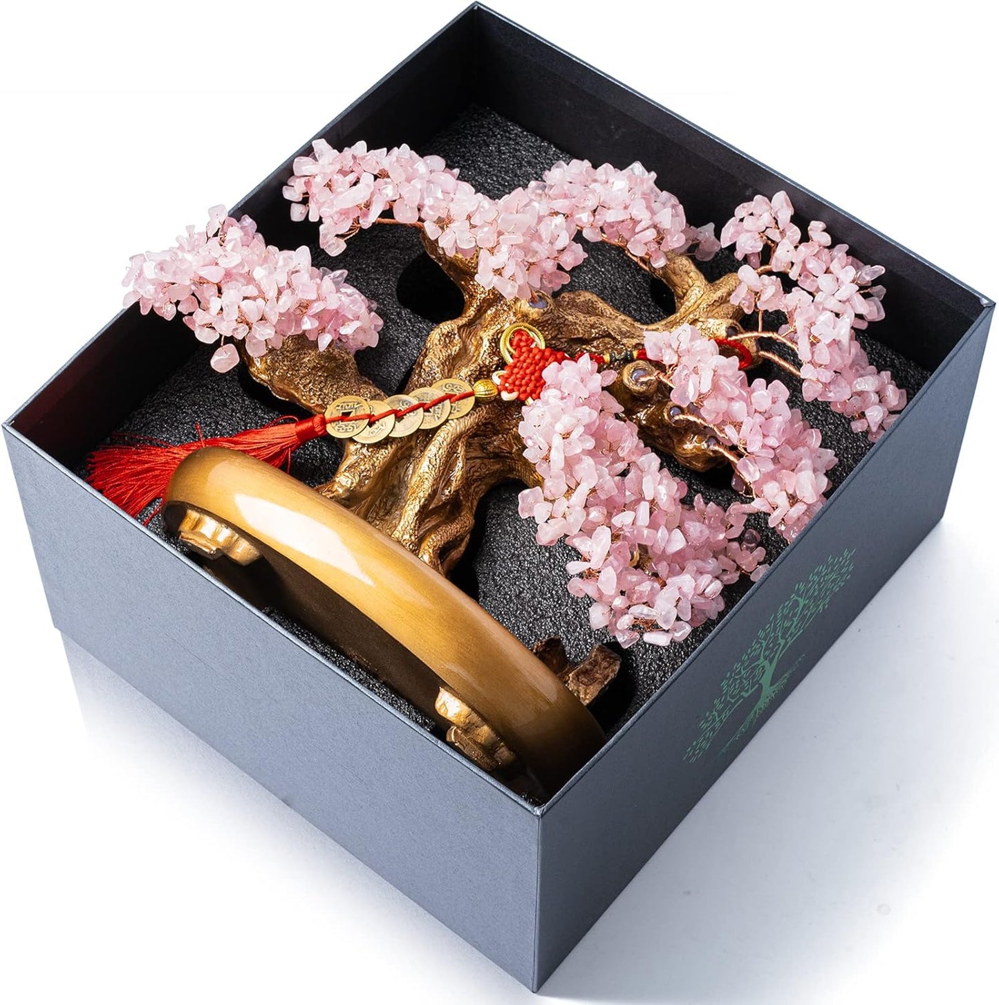 Natural Rose Quartz Gemstone Crystal Bonsai Tree of Life Large Feng Shui Money Chakra Tree for Luck and Wealth Decoration(1,251 Gem Count)