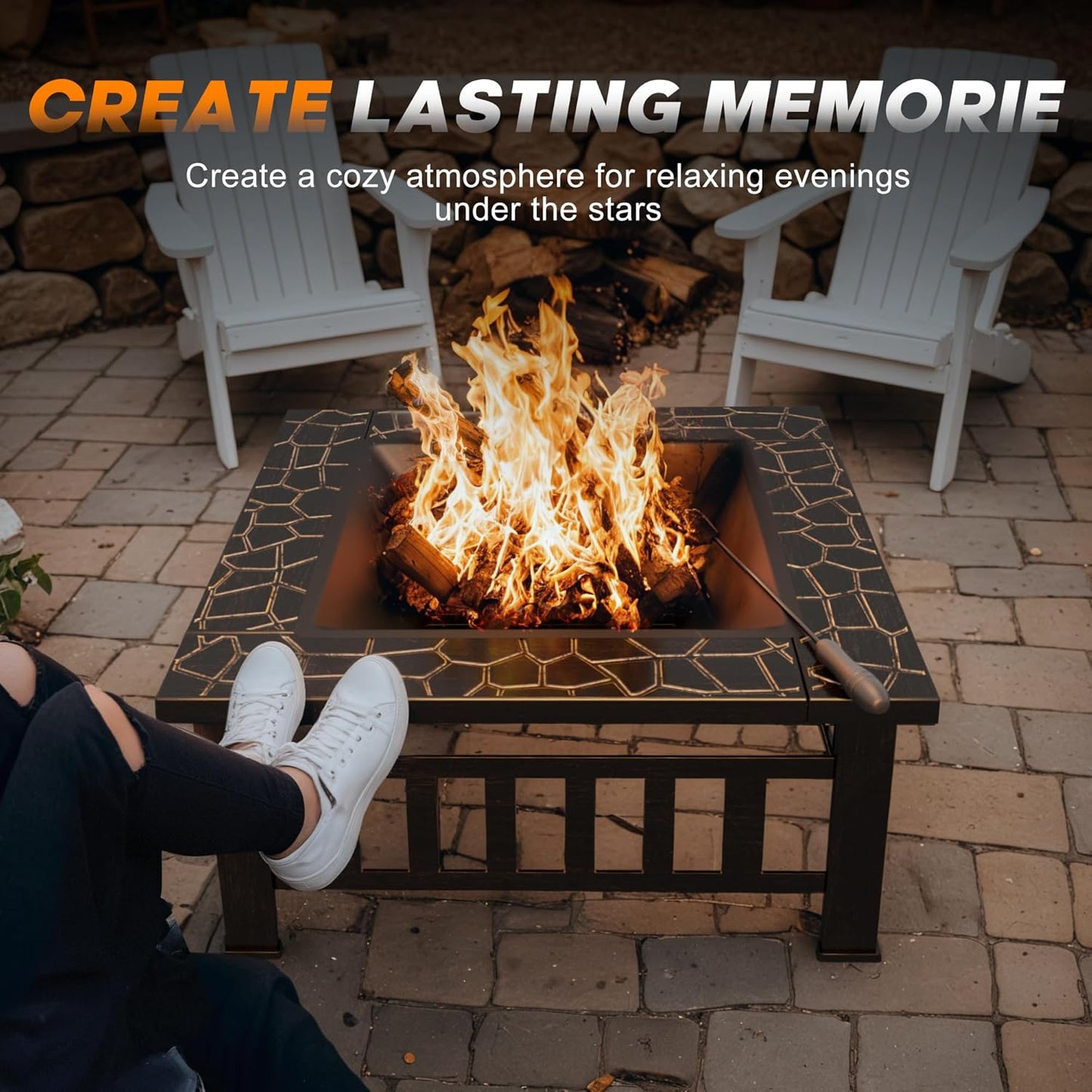 Devoko Outdoor Fire Pit, 32 Inch Firepit Table Metal Outdoor Fireplaces with Waterproof Cover for Outside Patio Camping (Bronze)