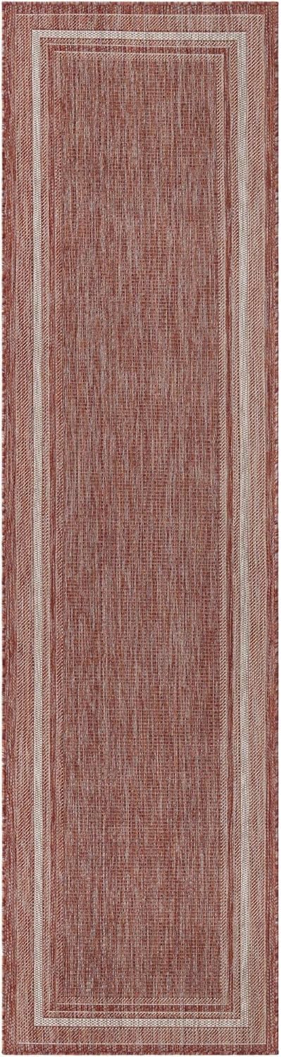 Unique Loom Outdoor Border Collection Area Rug - Soft Border (2' 7" x 10' Runner, Rust Red/ Ivory)