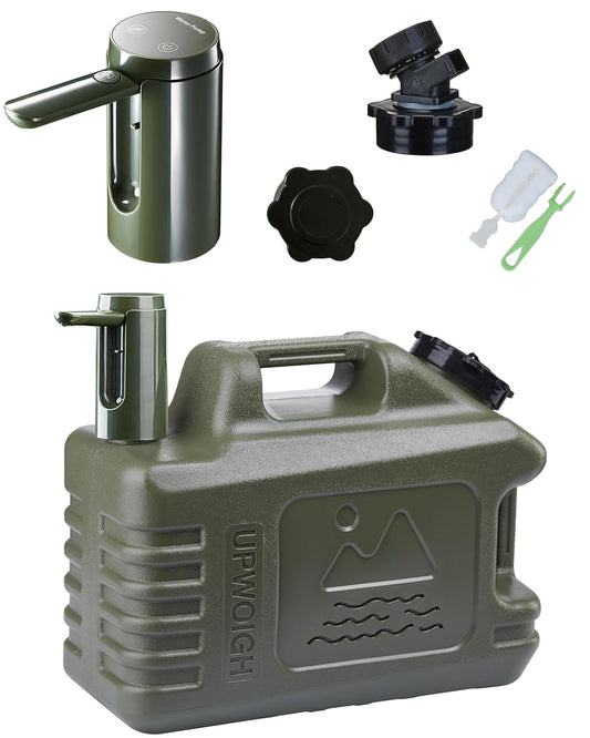 UPWOIGH 5 Gallon Water Jug with Automatic Touch Control Pump (1 Pump Included), Truly Leak-Proof BPA-Free Water Container with Spigot, Type-C Rechargeable Military Green Water Pump for Camping Hiking