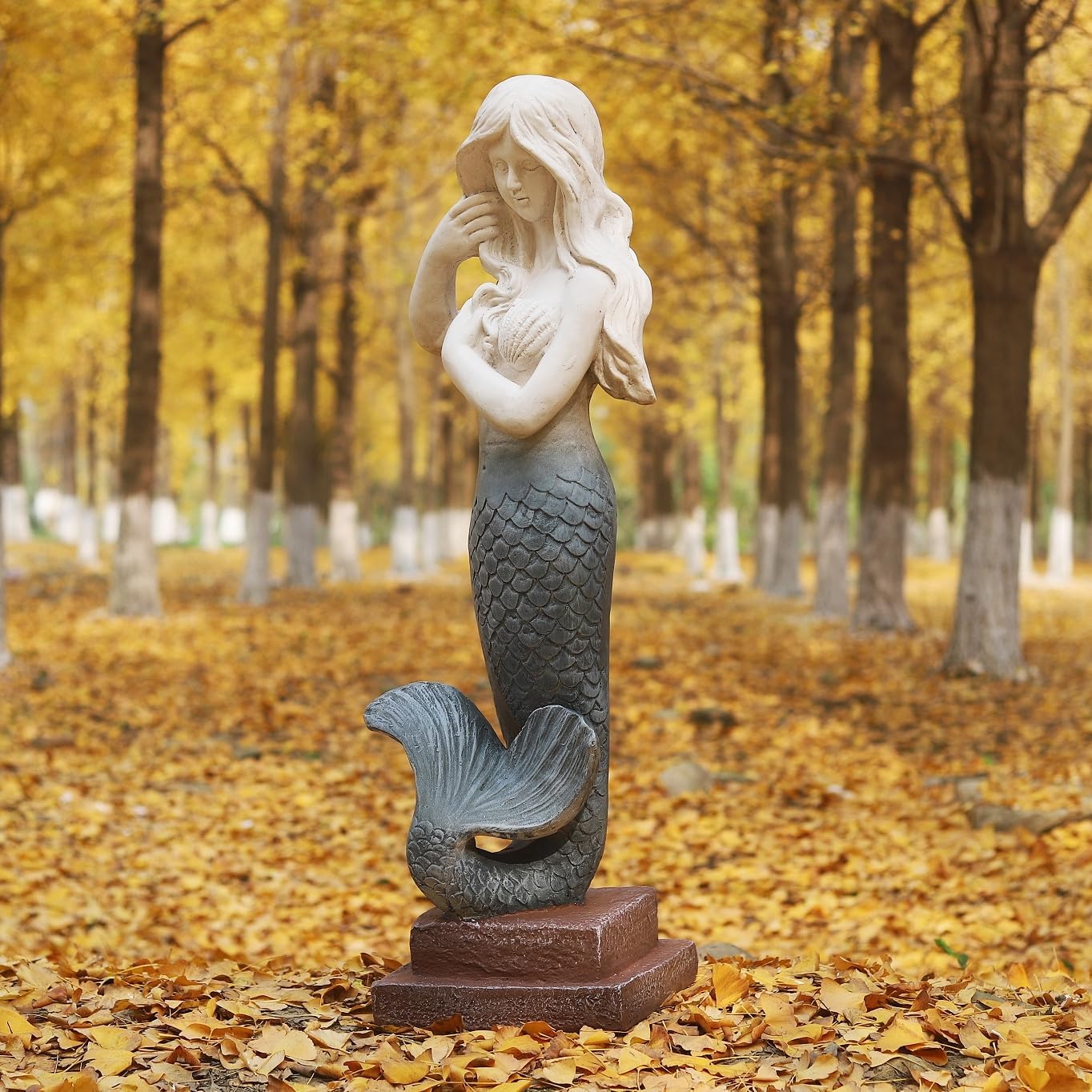 Mermaid Statue Large Size 37 Inch Magnesium Oxide Sculpture Indoor Outdoor Garden Patio Yard Lawn Porch Decor