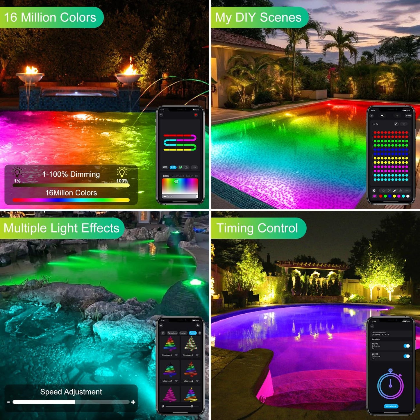 T-SUN Colored Pond Lights with Timer,LED Underwater Pond Light Submersible Fountain Lights for Fish Tank Landscape Spotlight-Bluetooth APP & Remote Control,IP68 Waterproof,Aquarium,Yard (1 Heads)