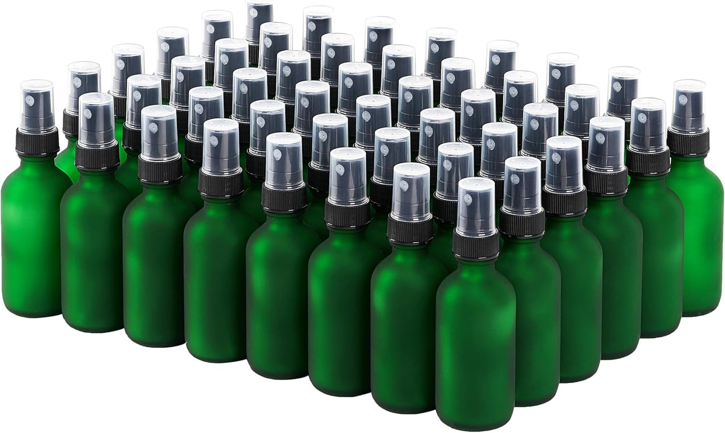 2 oz Glass Spray Bottles, Reusable Fine Mist Sprayer Small Spray Bottle, Preety Frosted Texture, Leak-Proof Design, Perfect for Travel, Skin Care, Perfumes (Green-Frosted, 2oz-48pcs)