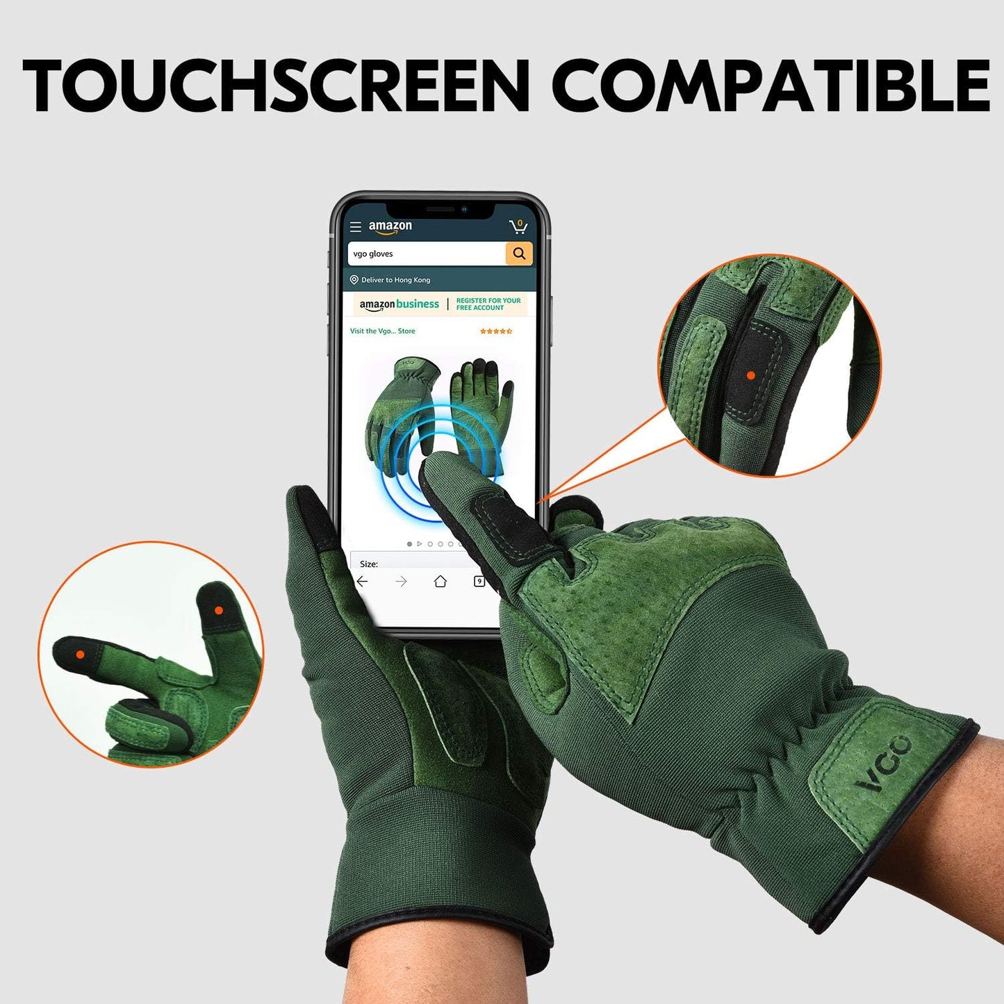 Vgo... 1-Pair Ladies' Synthetic Leather Gardening Gloves, Puncture-proof, Thornproof, Durability & Anti-shock Work Gloves, Touchscreen (Size L, Green, SL7471)